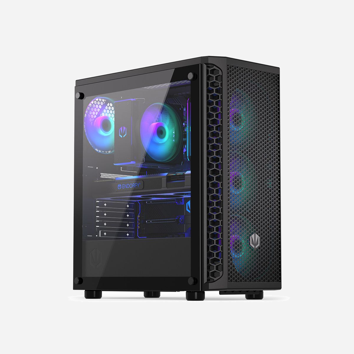 Boîtier PC ENDORFY Signum 300 ARGB Tower Noir - ATX/micro ATX/Mini-ITX, 4 ventilateurs 120mm, Radiateurs supportés 120/240/360mm, USB 2.0, Filtre anti-poussière - ENDORFY Signum 300 ARGB. Format: Tower, Type: PC, Couleur du produit: Noir. Ventilateurs installés avant: 3x 120 mm, Ventilateurs arrières installés: 1x 120 mm, Tailles des radiateurs avant prises en charge: 240,360,120 mm. Tailles de disques durs supportées: 2.5,3.5". Largeur: 413 mm, Profondeur: 216 mm, Hauteur: 447 mm
