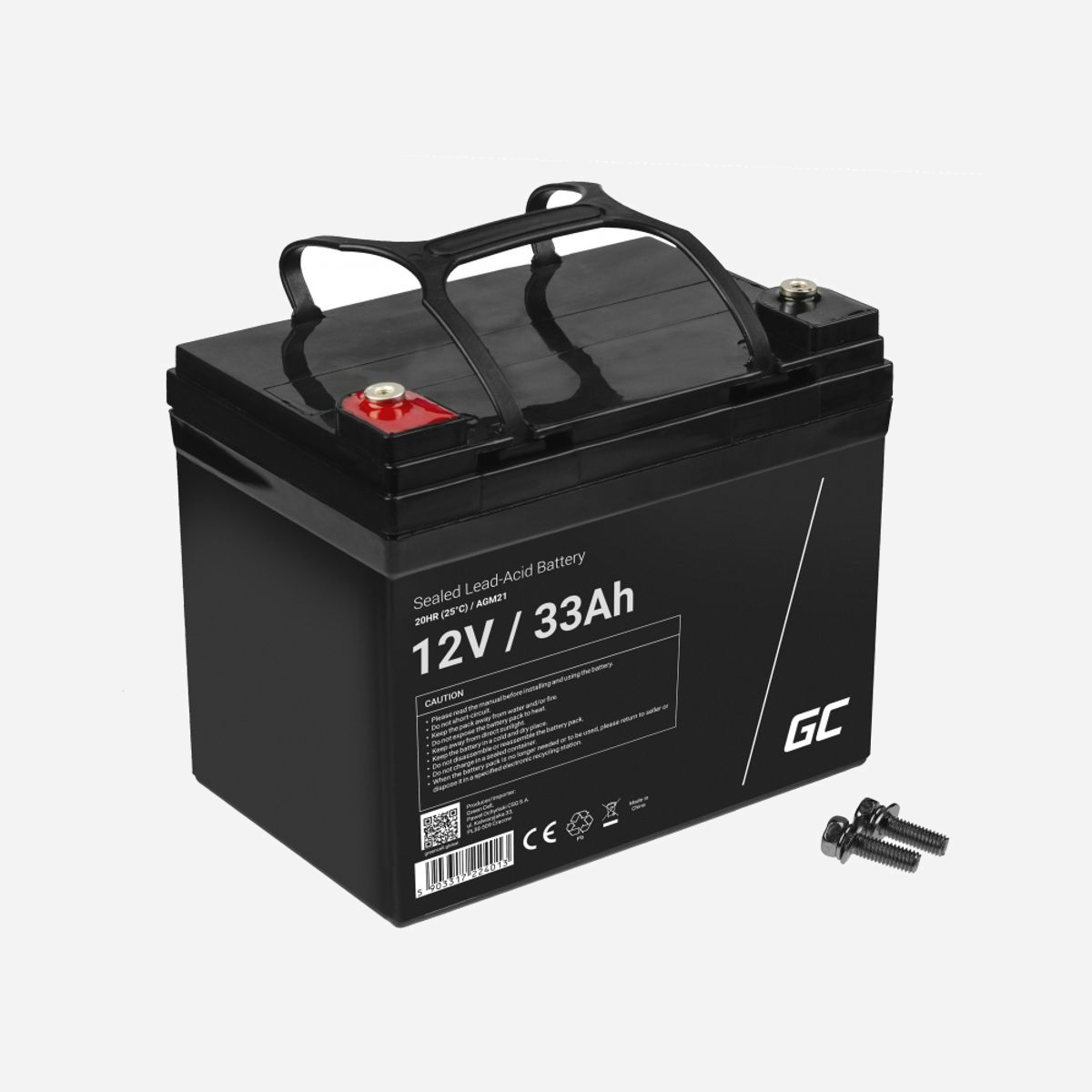 Green Cell Batterie AGM21 12V 33Ah (VRLA) 1 pièce, 130x195x159mm, Technologie Sealed Lead Acid, Durée de vie 5 ans, Poids 9.4kg - Green Cell AGM21. Technologie batterie: Sealed Lead Acid (VRLA), Tension des piles: 12 V, Nombre de batteries incluses: 1 pièce(s). Poids: 9,4 kg, Largeur: 130 mm, Hauteur: 159 mm