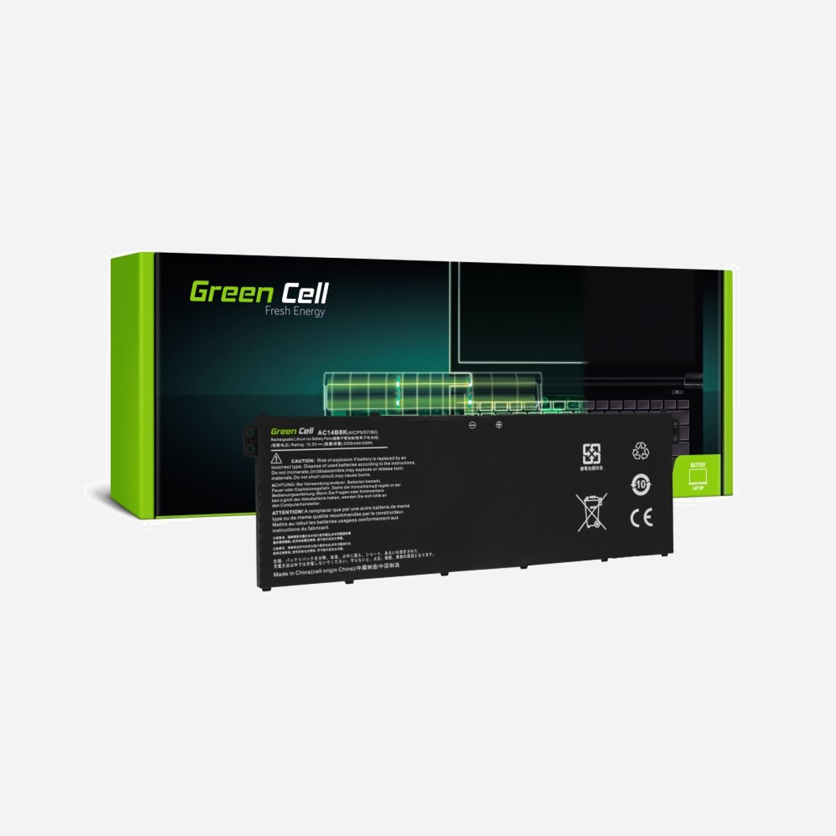 Batterie Green Cell AC72 LiPo 2100mAh 15.2V 4 cellules, pour Acer Aspire 5 A515 A517 R15 R5-571T Spin 3 SP315-51 SP513-51 Swift 3 SF314-52 - Green Cell AC72. Type: Batterie, Compatibilité de marque: Acer, Compatibilité: Acer Aspire 5 A515 A517 R15 R5-571T Spin 3 SP315-51 SP513-51 Swift 3 SF314-52