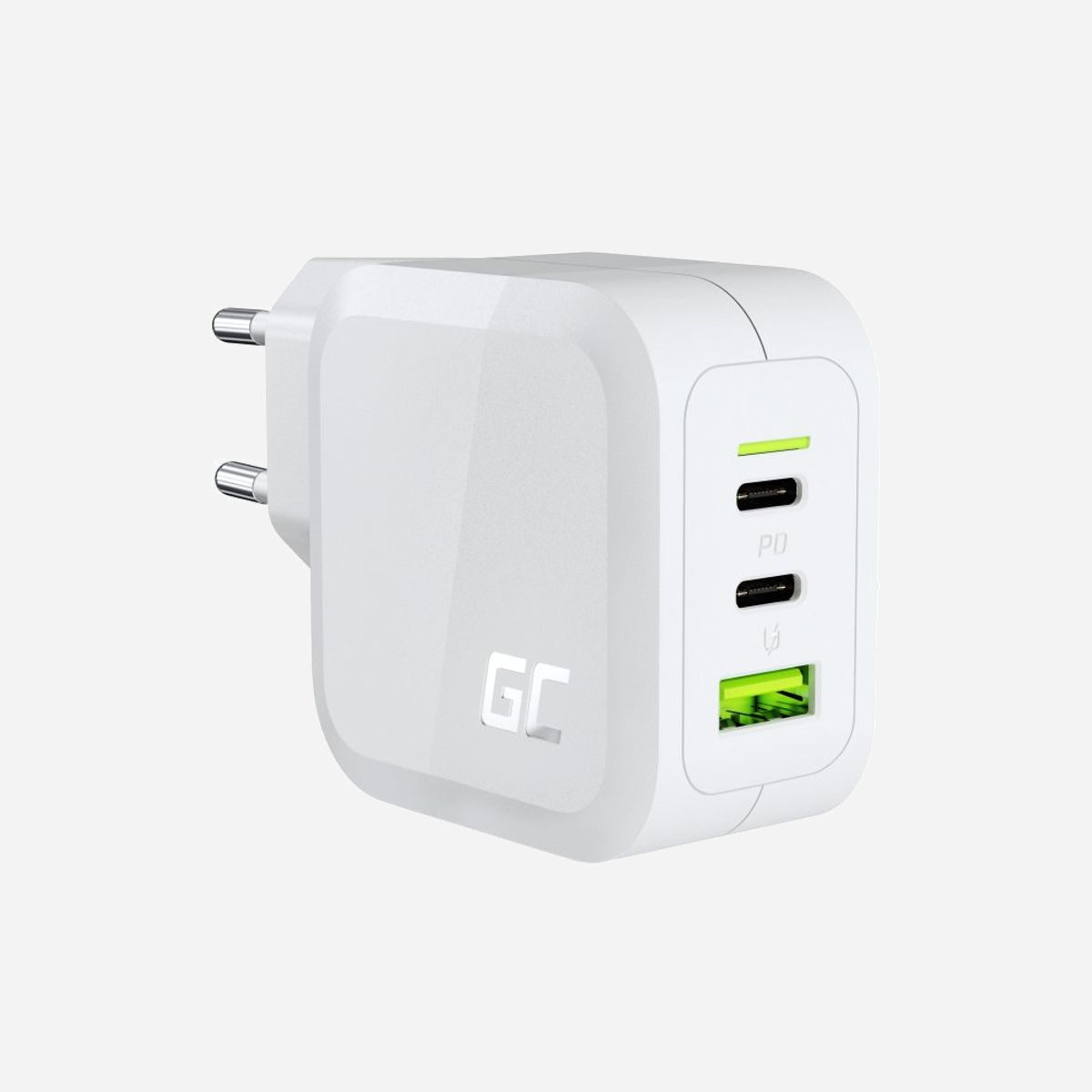 Green Cell CHARGC08W Chargeur Secteur 65W, 3 Ports (1x USB-A 3.2 Gen 1, 2x USB-C), Quick Charge 3.0, USB Power Delivery 3.0, Blanc, 100-240V - Green Cell CHARGC08W. Type de chargeur: Intérieure, Type de source d'alimentation: Secteur, Compatibilité de chargeur: Écouteurs, Netbook, Smartphone, Tablette. Tension d'entrée: 100 - 240 V. Quantité de ports USB de type C: 2, Charge rapide, Dispositifs de protection électrique: Surtension. Couleur du produit: Blanc