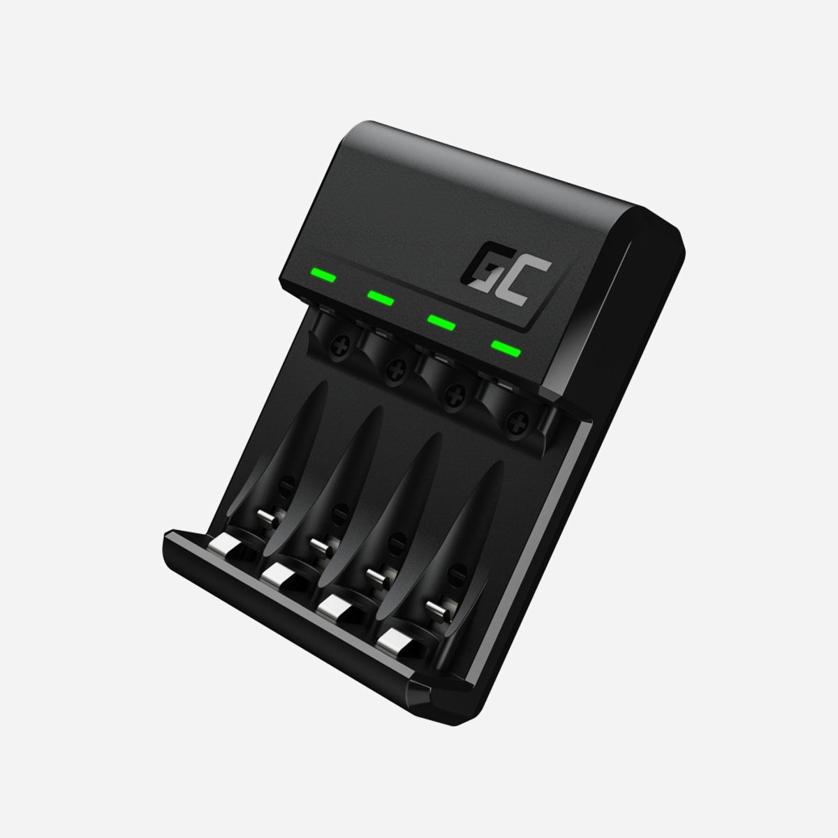 Green Cell GC VitalCharger - Chargeur USB pour 4 Piles NiMH AA/AAA, Protection Surtension/Court-circuit, 1.5V/1.2A, Indicateurs LED, Noir - Green Cell GC VitalCharger. Convient pour: Pile domestique, Type de source d'alimentation: USB, Technologies de batteries compatibles: Hybrides nickel-métal (NiMH). Couleur du produit: Noir, Voyants: Chargement, Statut. Consommation électrique typique: 0,5 W, Tension d'entrée: 1.5 V, Courant d'entrée: 1.2 A. Quantité: 1 pièce(s)