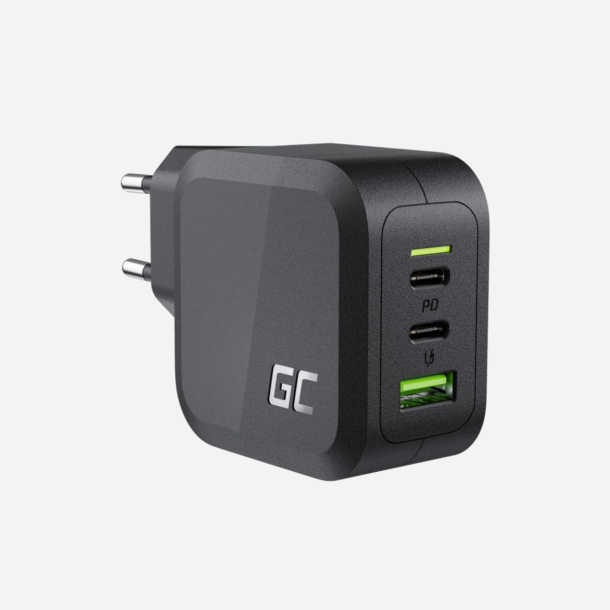 Green Cell CHARGC08 Chargeur Secteur Universel 65W Noir - 2x USB-C Power Delivery 3.0 + 1x USB-A Quick Charge 3.0/Ultra Charge - GaN - PPS - 100-240V - Green Cell CHARGC08. Type de chargeur: Intérieure, Type de source d'alimentation: Secteur, Compatibilité de chargeur: Universel. Tension d'entrée: 100 - 240 V, Courant de sortie de l'adaptateur secteur: 3,25 A. Quantité de Ports USB 2.0: 1, Quantité de ports USB de type C: 2, Charge rapide, Dispositifs de protection électrique: Surtension, Surchauffe. Couleur du produit: Noir