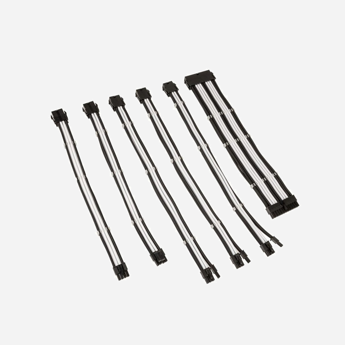 Kolink COREADEPT-EK-BWH Kit de câbles internes 6 pièces - Connecteurs Mâle/Femelle, Cuivre 16 AWG, PET - 1x 20+4pin (300mm), 1x 8pin (300mm), 1x 4+4pin (300mm), 3x 6+2pin (350mm) - 0.35m - Kolink COREADEPT-EK-BWH. Longueur de câble: 0,35 m, Genre de connecteur 1: Mâle, Genre de connecteur 2: Femelle. Quantité: 6 pièce(s), Contenu de l'emballage: 1 x 20+4pin cable (300mm) 1 x 8pin cable (300mm) 1 x 4+4pin cable (300mm) 3 x 6+2pin cables (350mm). Matériau du manteau: Polyéthylène téréphthalate (PET), Matériau conducteur: Cuivre