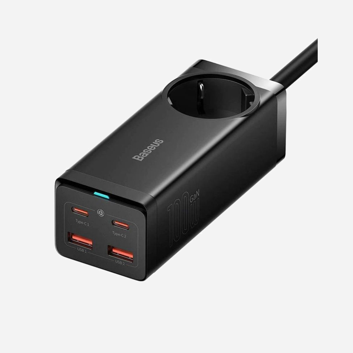 Baseus PSZM000401 Chargeur Secteur Universel 100W GaN, 4 Ports USB (2x Type-C, 2x Type-A), 4 Prises Type F, Charge Rapide, Câble 1.5m - Baseus PSZM000401. Type de chargeur: Intérieure, Type de source d'alimentation: Secteur, Compatibilité de chargeur: Universel. Tension d'entrée: 200 - 240 V, Tension de sortie (max): 20 V. Quantité de ports USB de type C: 2, Charge rapide, Dispositifs de protection électrique: Surchauffe, Court-circuit. Longueur de câble: 1,5 m, Couleur du produit: Noir