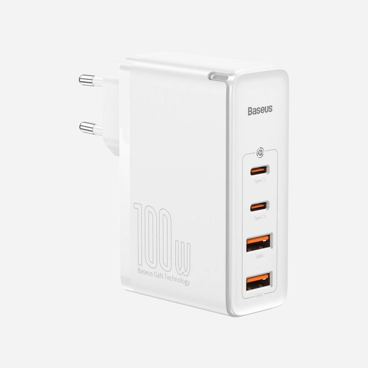 Baseus CCGAN2P-L02 Chargeur Secteur Universel GaN2 Pro 100W Blanc - 2x USB-A 2.0, 2x USB-C, 100-240V, 50/60Hz, PC, 36x32x107mm, 205g - Baseus GaN2 Pro. Type de chargeur: Intérieure, Type de source d'alimentation: Secteur, Compatibilité de chargeur: Universel. Tension d'entrée: 100 - 240 V. Quantité de Ports USB 2.0: 2, Quantité de ports USB de type C: 2, Charge rapide. Couleur du produit: Blanc