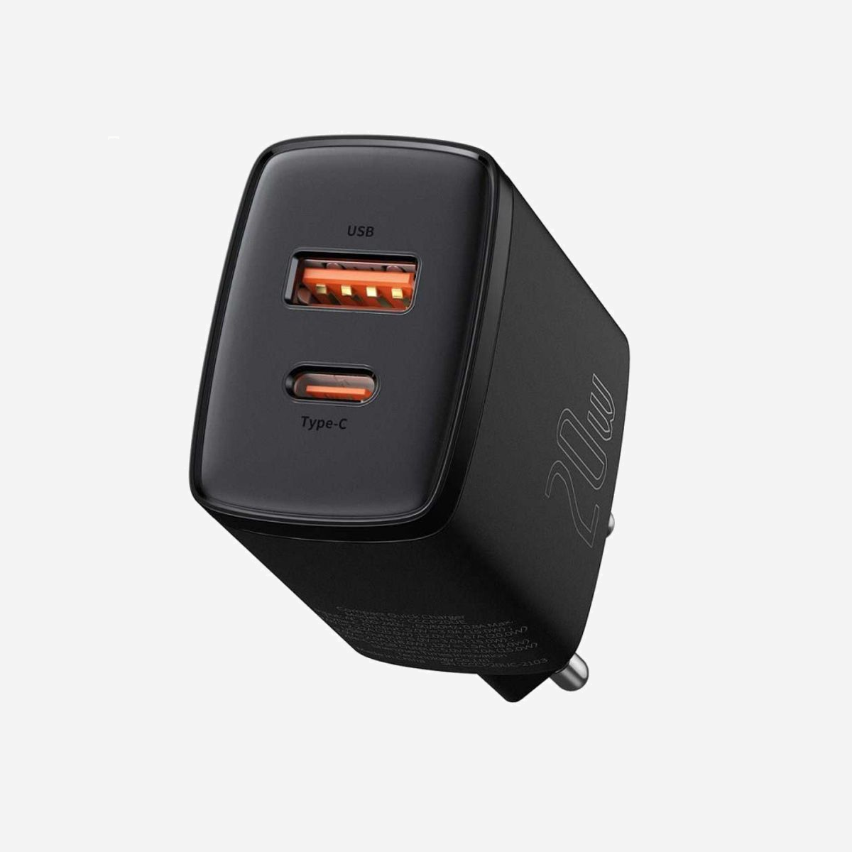 Baseus CCXJ-B01 Chargeur Secteur Universel 20W USB-C + USB-A, Power Delivery 3.0, Quick Charge 3.0, 100-240V, Noir, Protection Surtension/Surchauffe - Baseus CCXJ-B01. Type de chargeur: Intérieure, Type de source d'alimentation: Secteur, Compatibilité de chargeur: Universel. Tension d'entrée: 100 - 240 V. Quantité de ports USB de type C: 1, Charge rapide, Dispositifs de protection électrique: Sur-courant, Surtension, Surcharge, Surchauffe, Court-circuit. Couleur du produit: Noir
