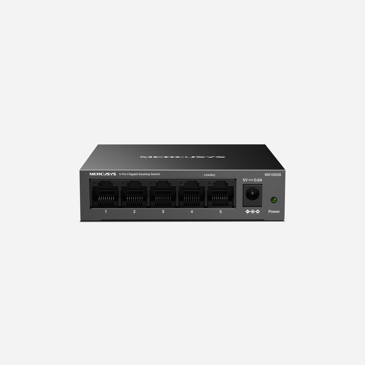Mercusys MS105GS : Commutateur Non-Géré 5 Ports Gigabit Ethernet (10/100/1000) - Capacité 10 Gbit/s, MAC 2000 entrées, Boîtier Métal, Montage Mural - Mercusys MS105GS. Type de commutateur: Non-géré. Type de port Ethernet RJ-45 de commutation de base: Gigabit Ethernet (10/100/1000), Quantité de ports Ethernet RJ-45 de commutation de base: 5. Full duplex. Répertoire MAC: 2000 entrées, Capacité de commutation: 10 Gbit/s. Standards réseau: IEEE 802.3, IEEE 802.3ab, IEEE 802.3p, IEEE 802.3u, IEEE 802.3x. Voltage d'entrée DC: 5 V. Connecteur d'alimentation: DC-in jack. Montage mural