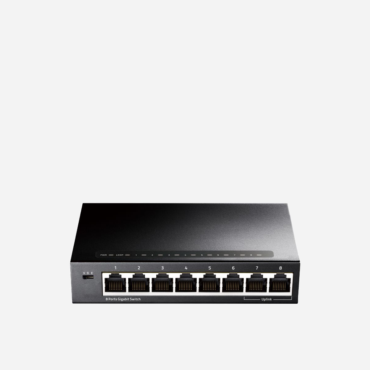 Cudy GS108 - Commutateur Réseau 8 ports Gigabit Ethernet 10/100/1000 - Capacité de commutation 16 Gbit/s - IEEE 802.3/u/ab/x - Boîtier Noir - Cudy GS108. Type de port Ethernet RJ-45 de commutation de base: Gigabit Ethernet (10/100/1000), Quantité de ports Ethernet RJ-45 de commutation de base: 8. Full duplex. Répertoire MAC: 1000 entrées, Capacité de commutation: 16 Gbit/s. Standards réseau: IEEE 802.3, IEEE 802.3ab, IEEE 802.3u, IEEE 802.3x. Voltage d'entrée DC: 5 V