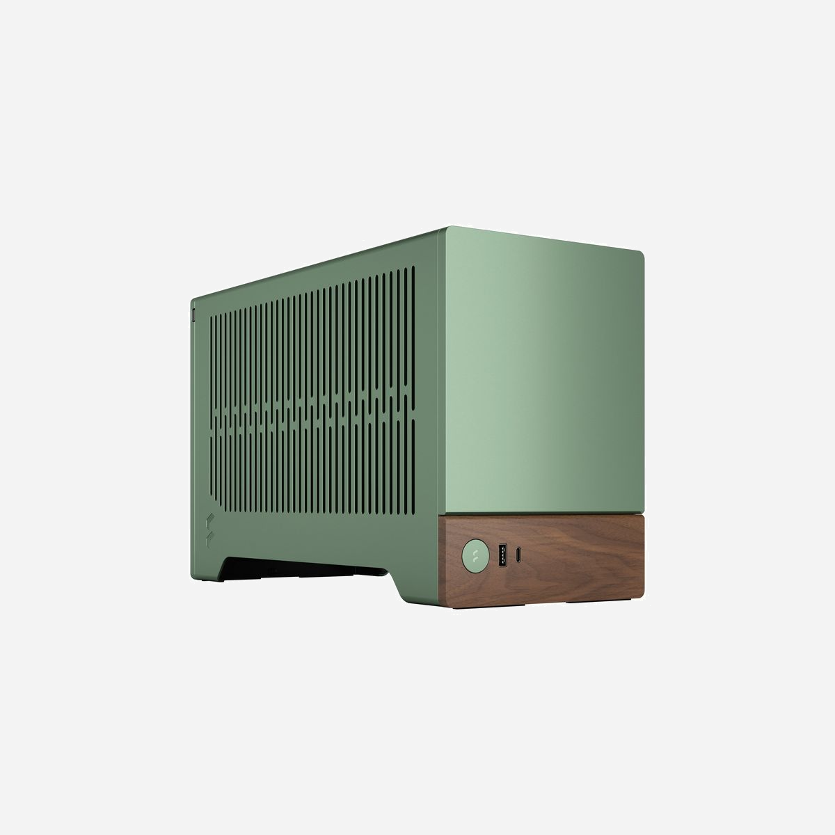 Fractal Design Terra SFF Vert - Boîtier PC Mini-ITX Aluminium/Noyer, 2x2.5", 3 slots d'extension, SFX/SFX-L, USB 3.2 Gen 1, USB-C, 153x343x218mm - Fractal Design Terra. Format: Small Form Factor (SFF), Type: PC, Couleur du produit: Vert. Facteurs de forme d'alimentation pris en charge: SFX, SFX-L. Pris en charge des diamètres des ventilateurs inférieurs: 120 mm, Tailles des radiateurs latéraux prises en charge: 120 mm. Tailles de disques durs supportées: 2.5", Facteur de forme SSD: 2.5". Largeur: 153 mm, Profondeur: 343 mm, Hauteur: 218 mm