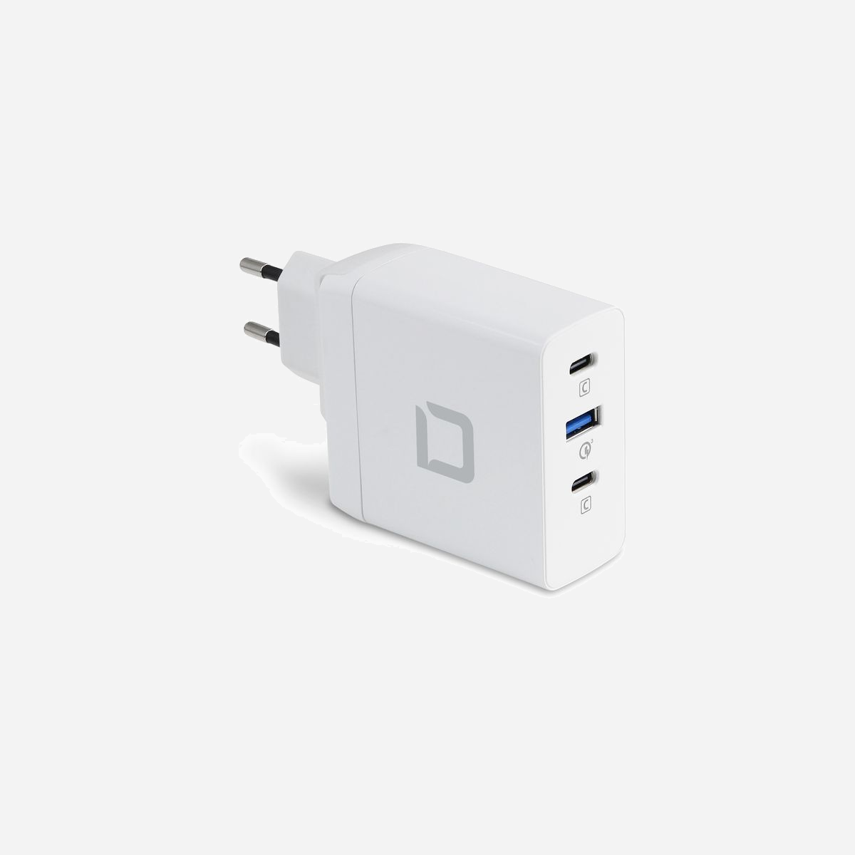 DICOTA D31983 Chargeur Secteur Universel GaN 100W, 2x USB-C Power Delivery 3.0, 1x USB-A Quick Charge 4+, Blanc, Adaptateurs EU/UK - Le chargeur universel GaN pour ordinateur portable est compatible avec une grande variété d'appareils tels que les ordinateurs portables, les tablettes, les smartphones et autres, qu'il charge rapidement et en toute sécurité. <br><br>La technologie GaN permet une efficacité et une densité de puissance supérieures à celles des chargeurs traditionnels, ce qui rend le chargeur plus petit, plus léger et plus puissant. Avec deux sorties USB-C dotées de la technologie Power Delivery 3.0, le chargeur permet des vitesses de charge rapides avec une puissance maximale de 100 W, tandis que la sortie USB-A dotée de la technologie Qualcomm Quick Charge 4+ garantit une charge rapide. Outre sa compatibilité universelle et sa puissance de charge rapide, le chargeur offre une protection fiable contre les surintensités, les surtensions, les courts-circuits et la surchauffe. Un adaptateur CA européen et un adaptateur CA britannique sont inclus, ce qui est idéal pour les voyages. Dans l'ensemble, le GaN Charger offre une puissance de charge rapide et sûre pour une grande variété d'appareils et constitue le choix idéal pour tous ceux qui recherchent un chargeur fiable et compact à emporter avec eux.<br>