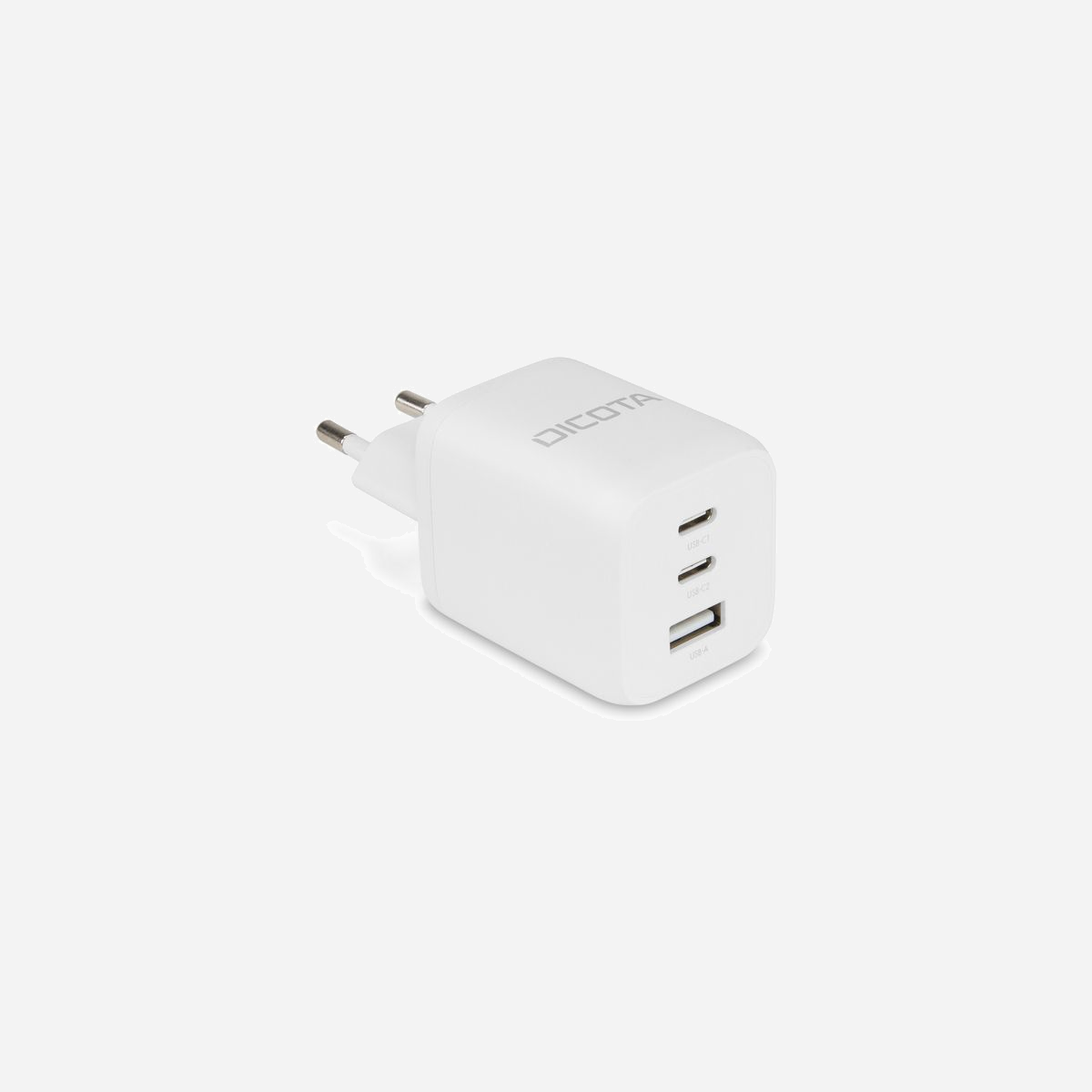 DICOTA D32054 Chargeur Secteur Universel 65W GaN Power Delivery 3.0, 2x USB-C & 1x USB-A, Protections Multiples, 100-240V, Blanc - Le chargeur universel GaN pour ordinateur portable est compatible avec une large gamme d'appareils (y compris ordinateurs portables, tablettes, smartphones, etc.), qu'il permet de charger rapidement et en toute sécurité. <br><br>La technologie GaN offre une efficacité et une densité de puissance supérieures à celles des chargeurs traditionnels, permettant ainsi de concevoir un chargeur plus petit, plus léger et plus puissant. Grâce à ses deux ports USB-C dotés de la technologie Power Delivery 3.0, le chargeur offre des vitesses de charge rapides avec une puissance allant jusqu'à 65 W. En plus d'être universellement compatible et d'offrir une puissance de charge rapide, ce chargeur protège également efficacement contre les surintensités, les surtensions, les courts-circuits et les surchauffes. Globalement, le chargeur GaN vous permet de bénéficier d'une puissance de charge à la fois rapide et sûre, et ce, pour une large gamme d'appareils. Il constitue donc le choix idéal pour tous ceux qui recherchent un chargeur fiable et compact lorsqu'ils sont en déplacement.<br>