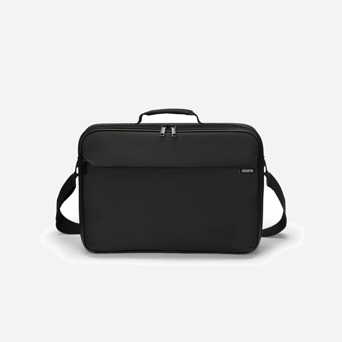 DICOTA D32087-RPET Housse Ordinateur Portable 14.1" (35.8cm) Polyester & PET recyclé, Noir, Poches multiples, Sangle d'épaule amovible, 360x260x50mm - Avec la Sacoche Multi ONE, votre ordinateur portable arrivera à destination en toute sécurité. Le compartiment principal est doté d'un rembourrage particulièrement bon, qui protège votre appareil des chocs et des coups tout autour. <br><br>Une sangle de fixation assure un maintien sûr sans glisser. Dans le compartiment zippé à l'avant, vous avez toujours à portée de main des documents et des accessoires mobiles tels que des smartphones, des cartes de visite, des stylos, etc. La bandoulière réglable en longueur et amovible ainsi que la poignée offrent un confort de transport agréable. DICOTA souligne la durabilité de la famille ONE avec une garantie prolongée de 5 ans.<br>