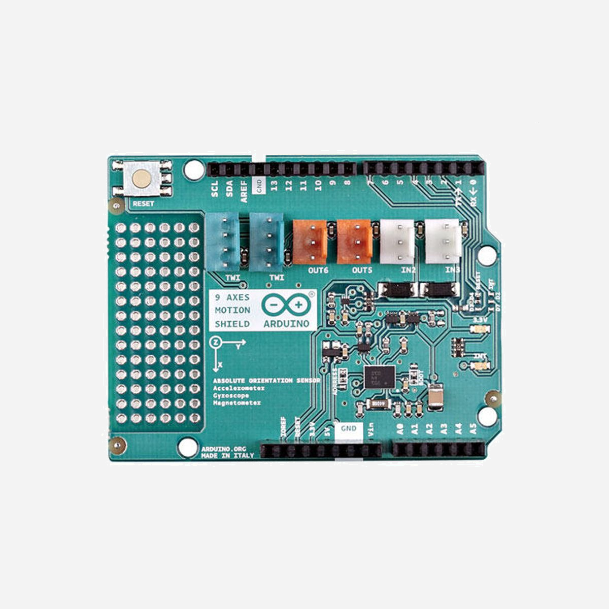 Arduino Shield de Mouvement 9 Axes A000070 avec accéléromètre, gyroscope et magnétomètre. Poids : 17g. Compatible Arduino. - Arduino 9 AXES MOTION SHIELD