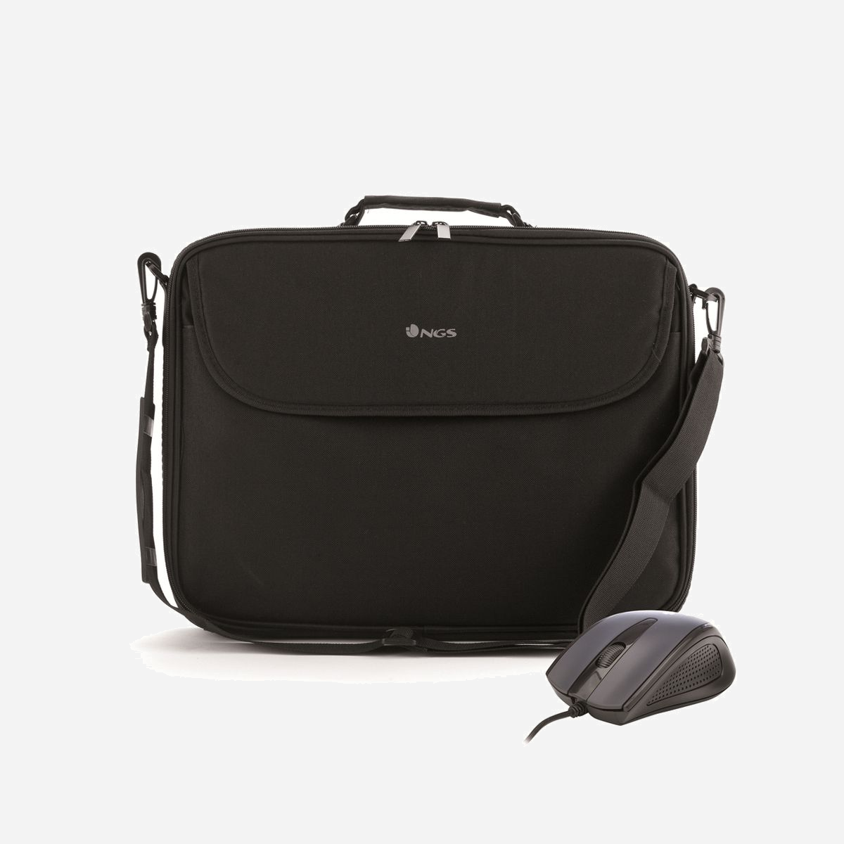 NGS Bureau Kit Sac Messenger Noir 16" (40.6cm) NGS-BUNDLE-0107 avec Compartiments, Sangle et Souris Inclus - NGS Bureau Kit. Type d'étui: Sac Messenger, Taille maximale de l’écran: 40,6 cm (16"), Portable à là main, Sangle épaule, Coloration de surface: Monochromatique. Souris incluse