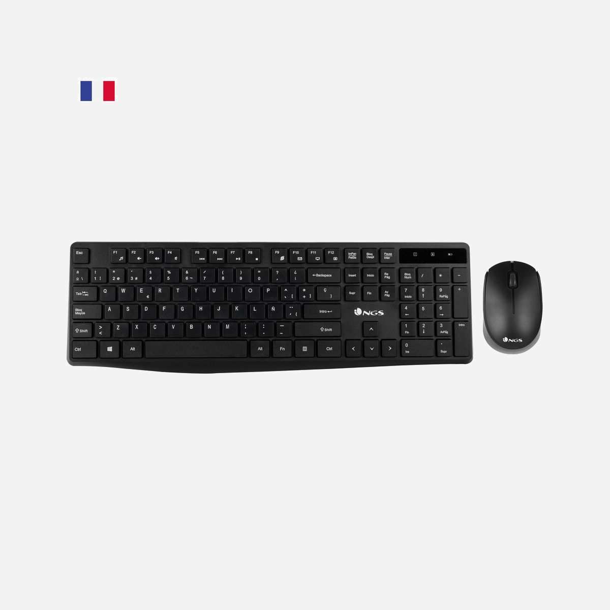 NGS Allure Kit : Ensemble Clavier AZERTY Français & Souris sans Fil 2.4GHz, 1200 DPI, Portée 10m, Nano Récepteur USB, Compatible Windows/macOS/Linux - <b>NGS Allure Kit est un kit combo avec souris et clavier sans fil 2,4 GHz avec un design élégant et des touches multimédia pour accéder aux contrôles média tout en facilitant les tâches informatiques.</b><br><br>La souris ambidextre dispose d'une résolution de 1200 dpi. Elle dispose d'une roulette centrale anti-dérapante pour un meilleur contrôle ainsi que de deux boutons latéraux.<br><br>La souris dispose d'un récepteur nano qui peut se ranger sous la souris ou rester connectée à l'ordinateur sans risque de perte ou de chute.<br><br>La souris, compacte, est idéale aussi bien pour les droitiers que les gauchers.<br><br>Le clavier dispose des touches nécessaires et d'un pavé numérique. Il inclut 12 touches FN + multimedia pour un accès instantané aux contrôles correspondants. Il dispose aussi d'indicateurs LED pour les fonctions Caps, num-lock function, et Low Battery.<br><br>Les touches plates offrent un toucher agréable pour assurer une frappe silencieuse.<br><br>Le design minimaliste et résistant à la sueur offre une performance longue durée, jusqu'à 10 million de frappes.<br><br>Equipé de pattes pour surélever le clavier et améliorer la posture. Des patins en caoutchouc assurent le bon maintien du clavier.<br><br>Enfin, NGS Allure Kit inclut une fonction Plug & Play grâce au récepteur NANO et à la connexion USB sans fil 2.4GHz qui permet de connecter l'équipement à l'ordinateur immédiatement. Le récepteur permet de travailler jusqu'à une distance de 10 mètres.