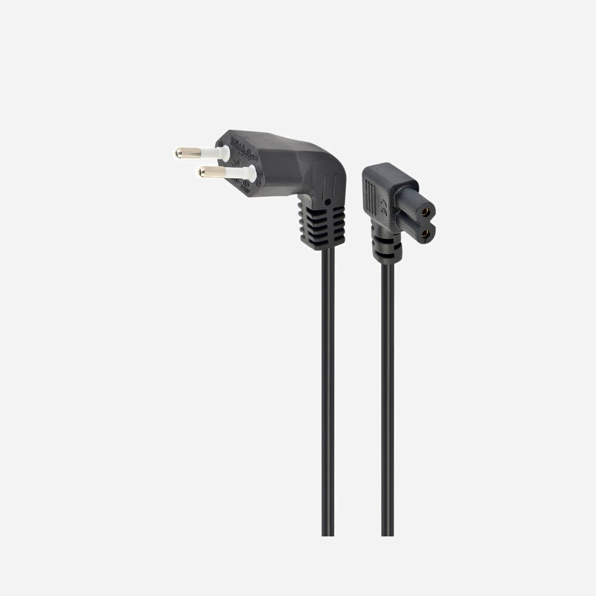 Gembird PC-184L Câble d'alimentation 1m, EURO vers Coupleur C7, Connecteurs Coudés 90°, H05VV-F 2x0.5mm², 2.5A, RoHS, Noir - Cable alimentation avec prises à angle<br>Prise EURO et C7<br>Prises de type moulées