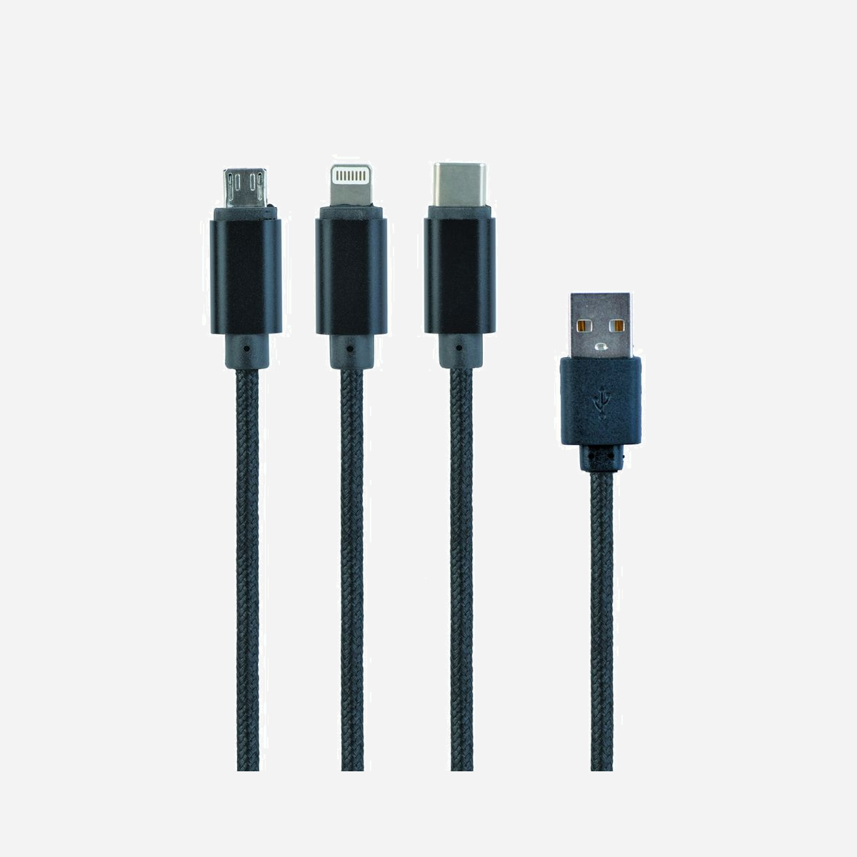 Gembird CC-USB2-AM31-1M : Câble USB 2.0 vers 3 Connecteurs Mâles 1m, Connecteur A Mâle, Compatible Charge Multi-Appareils, RoHS - Cable USB avec chargement multiples<br>3 appareils à la fois<br>Fiable avec connecteurs metalliques