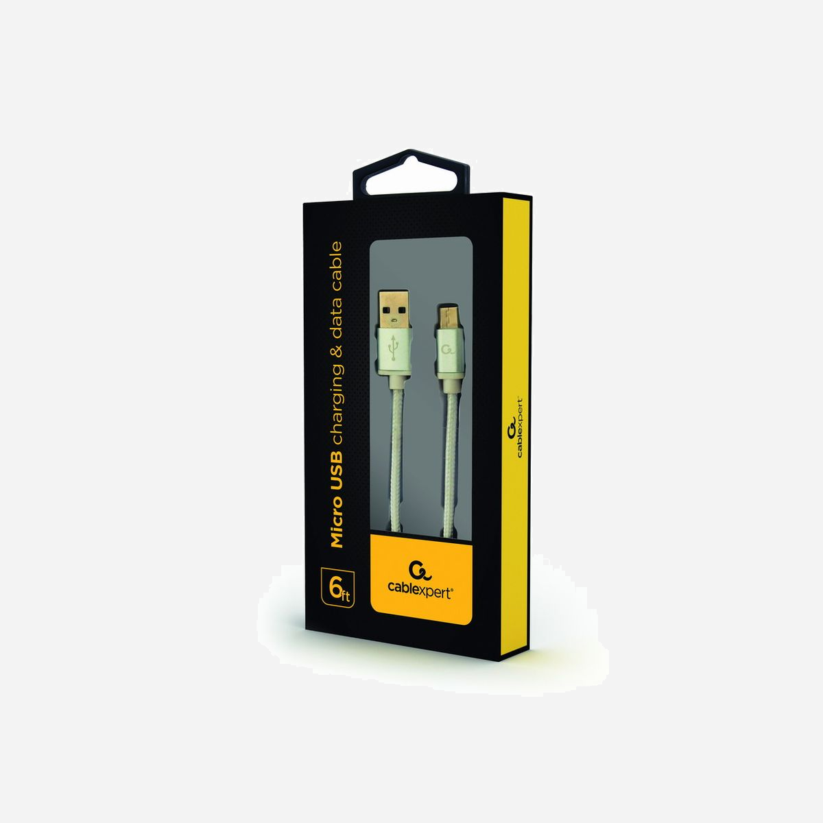 Gembird Câble USB 2.0 A Mâle vers Micro-USB B Mâle 1.8m, Contacts Or, Diamètre 4.5mm, Revêtement Coton, Noir, CCB-MUSB2B-AMBM-6-S - Prise male type A > Micro B usb 2.0 (charge et données)<br>Plaqué OR pour + de fiabilité<br>Finition en coton.