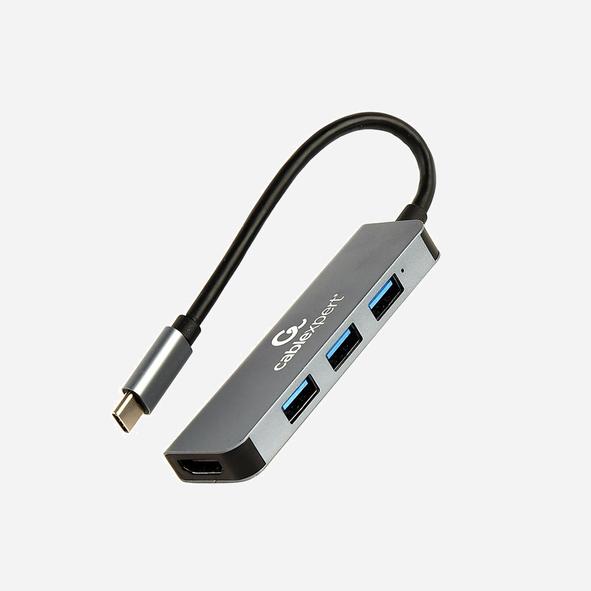 Adaptateur Multiport Gembird A-CM-COMBO2-01 USB Type-C vers 3x USB 3.2 Gen 1 Type-A + 1x USB 3.2 Gen 1 Type-C + HDMI 2.0 4K@30Hz, Boîtier Métal Gris - 3-port USB 3.2 Gen 1 (5 Gbps) hub<br>HDMI port with UHD 4K @30 Hz support<br>Durable premium style metal housing