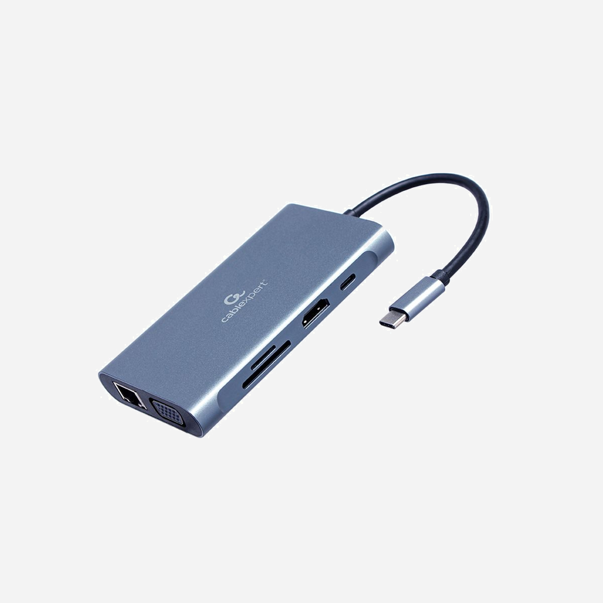 Gembird A-CM-COMBO7-01 : Adaptateur USB-C 3.2 Gen 1 avec LAN Gigabit, HDMI 2.0, VGA, Lecteur Cartes SD/MicroSD, et 3x USB-A 3.2 Gen 1, Power Delivery 100W - Adaptateur Gigabit USB C-type<br> Compatible pour reseaux 10/100/1000 Mbps LAN<br> Plug & Play, simple d'utilisation.<br>