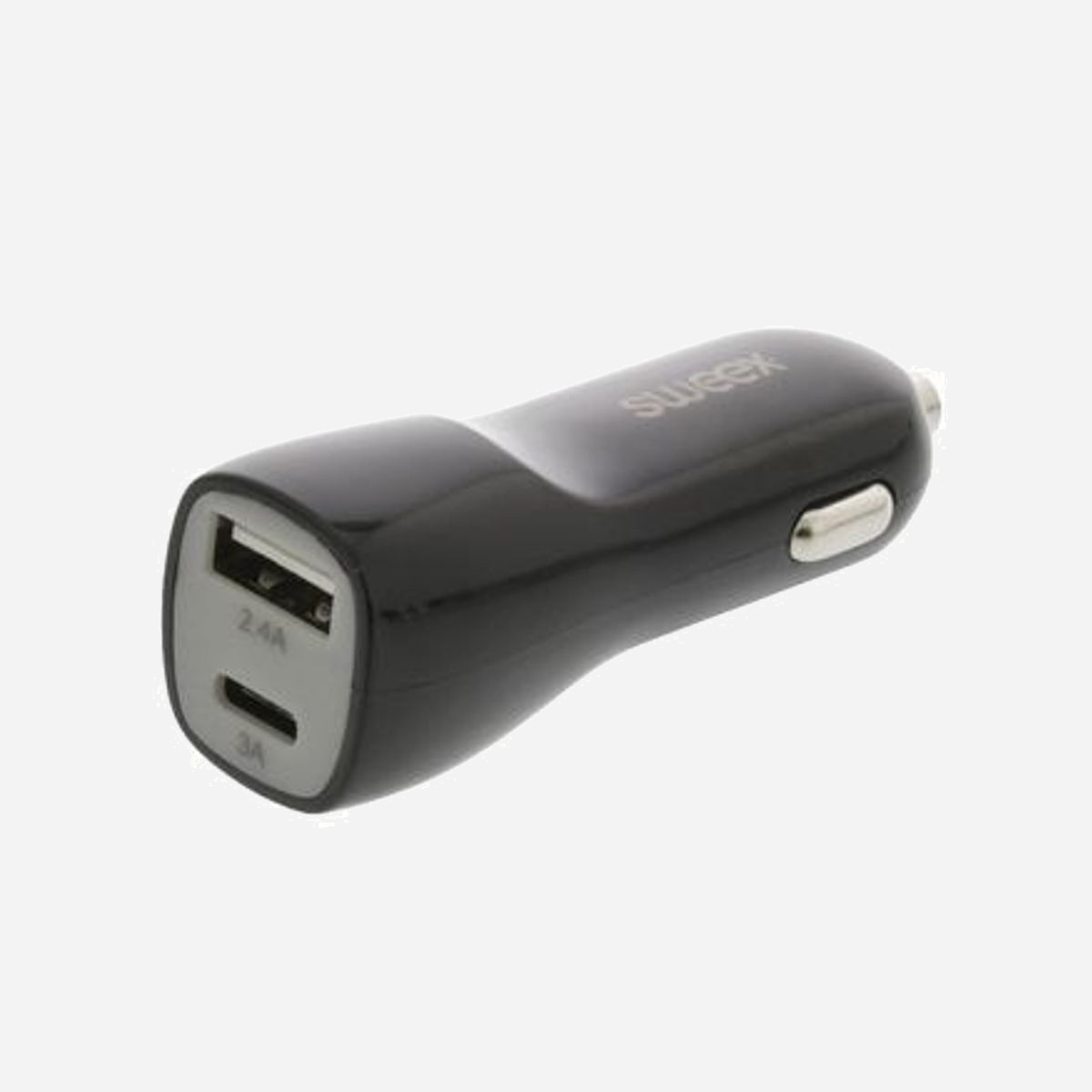 Sweex CH-014BL Chargeur Auto Allume-cigare 12-24V, 1x USB 2.0, 1x USB Type-C, 3400mA Smartphone Tablette, Noir/Gris, 45x105x150mm - Sweex CH-014BL. Type de chargeur: Auto, Type de source d'alimentation: Allume-cigare, Compatibilité de chargeur: Smartphone, Tablette. Tension d'entrée: 12 - 24 V. Quantité de Ports USB 2.0: 1, Quantité de ports USB de type C: 1. Couleur du produit: Noir, Gris