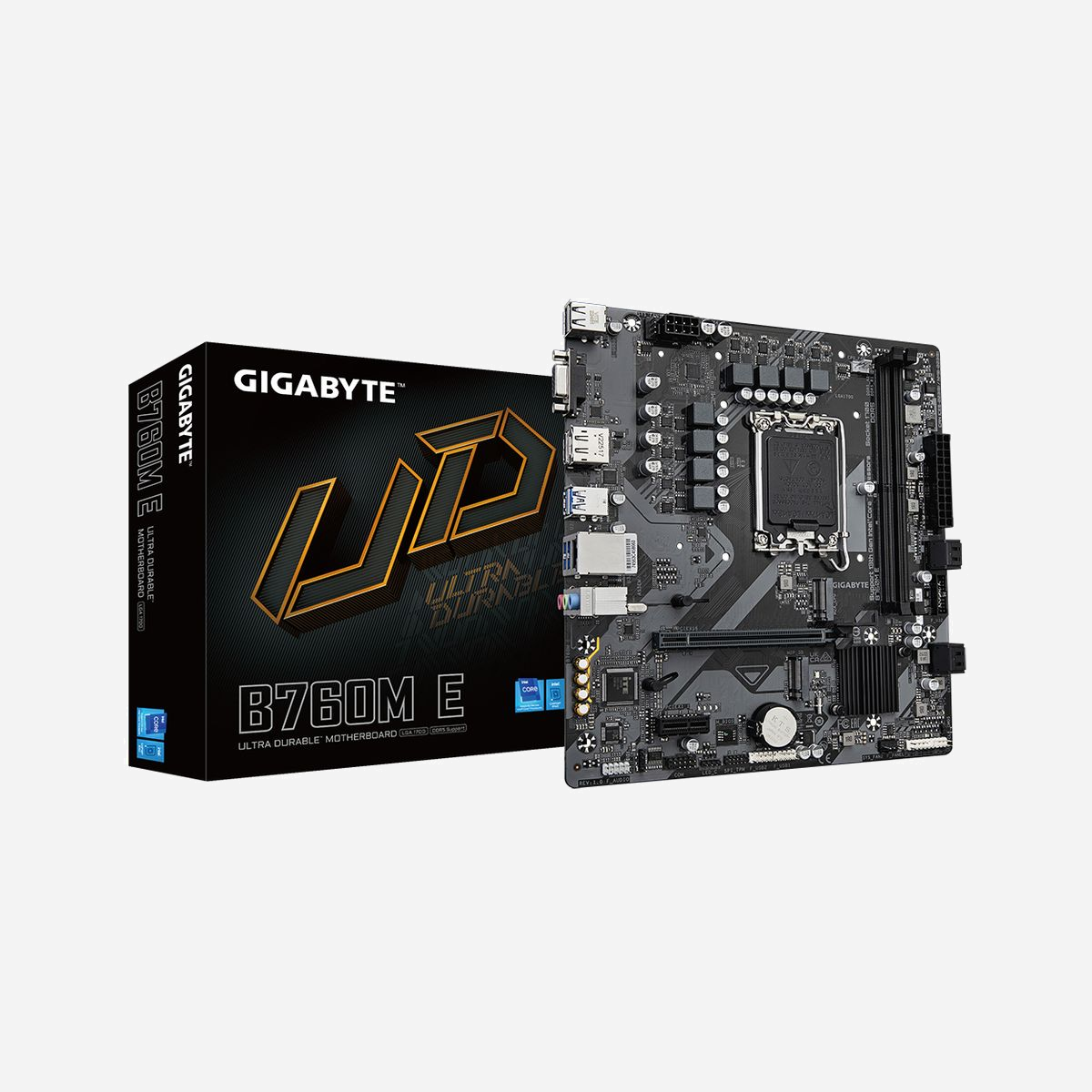 GIGABYTE B760M E : Carte mère Intel LGA 1700, DDR5 jusqu'à 7200MHz (OC), Double M.2 PCIe 4.0, LAN 1GbE, USB 3.2 Gen 1, Chipset Intel B760 - Améliorez votre expérience informatique avec les séries de cartes mères renommées de GIGABYTE : AORUS, AERO et GIGABYTE. Dotées de designs innovants et de fonctionnalités avancées, ces cartes offrent des performances et une fiabilité exceptionnelles. Que vous soyez un joueur, un créateur de contenu ou un professionnel, nos séries répondent à vos besoins, en garantissant une qualité sans compromis et une technologie de pointe.