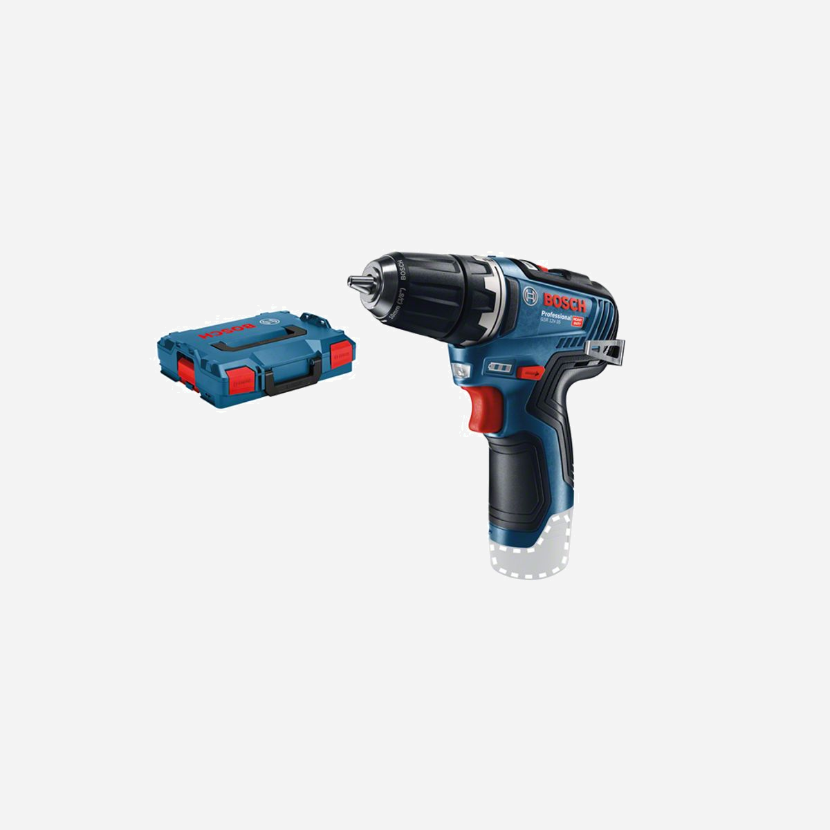 Bosch GSR 12V-35 Perceuse-Visseuse 12V Li-Ion 1750 tr/min Mandrin 10mm Sans Clé Couple 35Nm Perçage Bois 32mm Acier 10mm 750g - Bosch GSR 12V-35. Conception du produit: Perceuse à poignée pistolet, Type de mandrin: Sans clé, Couleur du produit: Noir, Turquoise. Capacité du mandrin (max): 1 cm, Vitesse de ralenti (max): 1750 tr/min, Diamètre de perçage dans le bois (max): 3,2 cm. Source d'alimentation: Batterie, Technologie batterie: Lithium-Ion (Li-Ion), Tension des piles: 12 V. Poids: 750 g, Hauteur: 181 mm