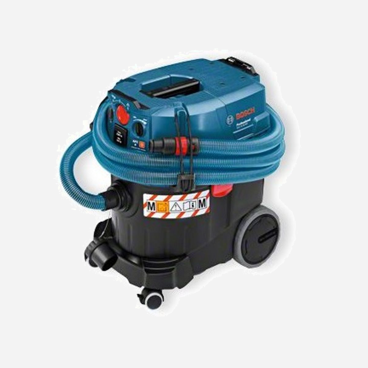 Aspirateur Eau & Poussière Bosch GAS 35 M AFC Professional, 35L (Poussière Type M), 1380W, Débit 74L/s, Cuve 19.2L, 220-240V - Bosch GAS 35 M AFC Professional. Type de nettoyage: Sec&humide, Couleur du produit: Noir, Bleu, Type de poussière: M. Capacité: 35 L, Volume de la cuve (eau): 19,2 L, Flux d'air: 74 L/s. Source d'alimentation: Secteur, Puissance d'entrée: 1380 W, Tension d'entrée AC: 220 - 240 V. Largeur: 450 mm, Profondeur: 515 mm, Hauteur: 575 mm