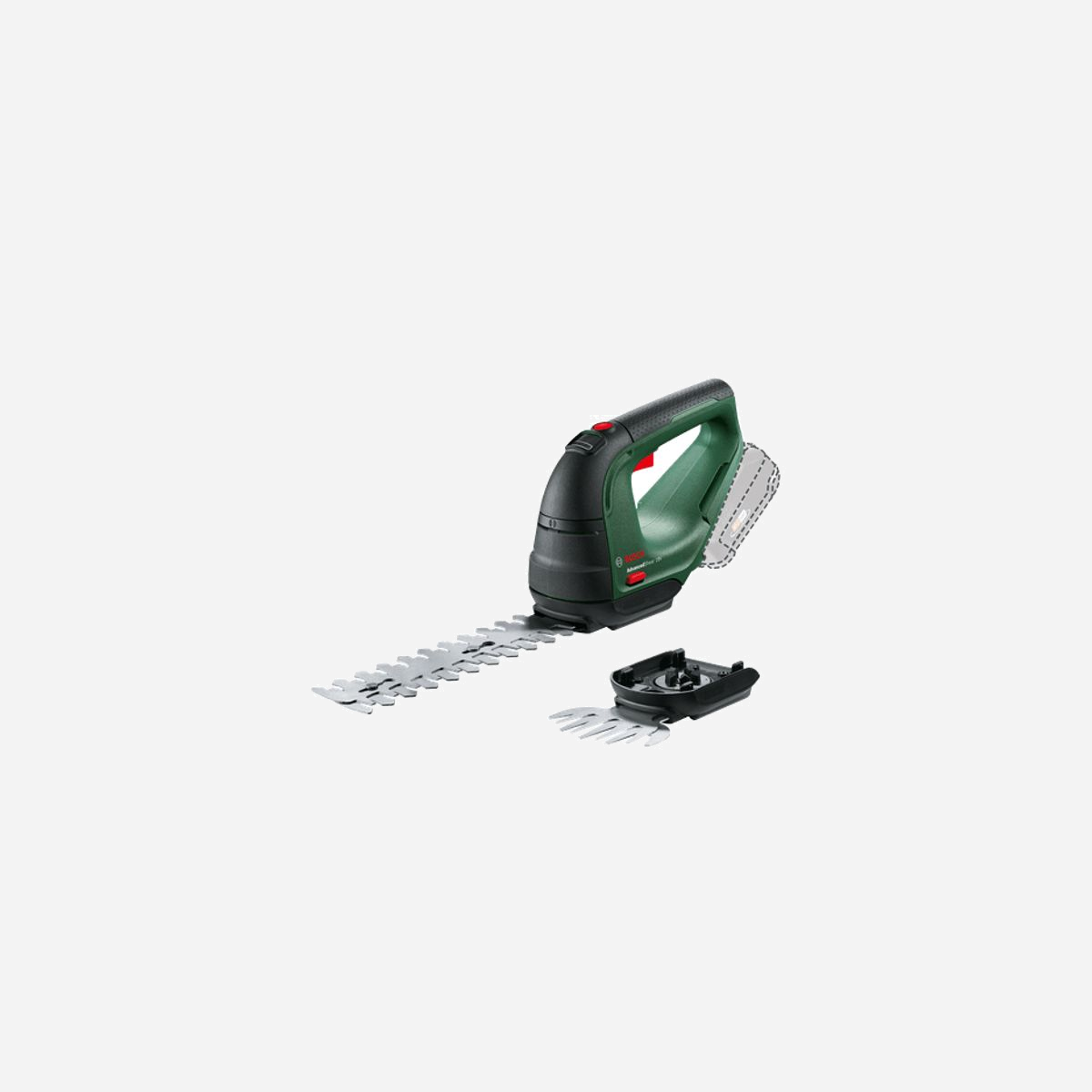 Bosch AdvancedShear 18V-10 : Cisaille sans fil 10 cm, Li-Ion 18V 2Ah, coupe buissons et arbustes (8mm), autonomie 85 min, 1.45kg - <b>Très bonnes performances et grande maniabilité pour tailler, sculpter et couper sans effort</b><br>Très polyvalent et conçu pour une utilisation à une seule main, l’AdvancedShear 18V-10 sans fil peut être doté de différentes lames pour tailler et entretenir des haies et arbustes ou couper de l’herbe et dresser des bordures. Doté d’une batterie POWER FOR ALL 18V, il offre les meilleures performances de coupe de sa catégorie. Le système anti-blocage breveté et les lames à double action de qualité suisse garantissent une très grande précision et permettent une utilisation continue sans risque de blocage en présence de branches épaisses. Avec son autonomie maximale de 85 minutes, cette cisaille coupe-herbes et sculpte-haies très pratique et agréable à utiliser permet d’obtenir facilement un jardin parfait. L’outil fait partie de l’ALLIANCE POWER FOR ALL. Une même batterie peut être utilisée sur un grand nombre d’outils de différentes marques.<br>