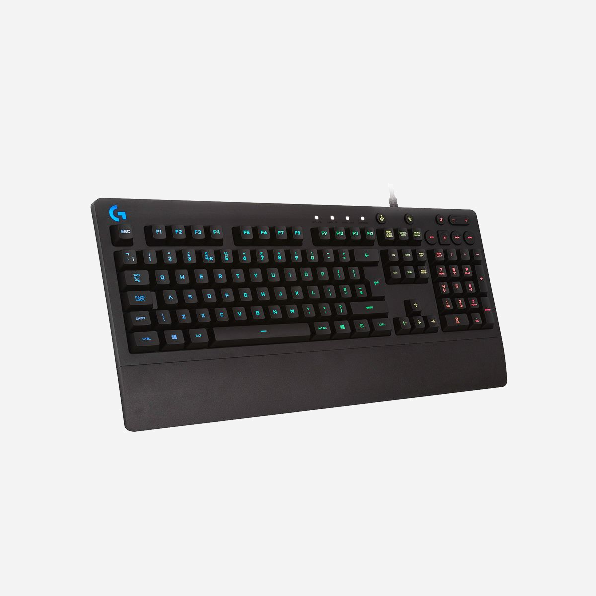 Logitech G G213 Prodigy - Clavier Gaming USB QWERTZ Suisse - Rétroéclairage RGB - Anti-ghosting - Touches Multimédia - Repose-poignets - Résistant aux éclaboussures - <b>DES TOUCHES CONÇUES POUR LES PERFORMANCES AVEC SAISIE PAR COMBINAISON DE TOUCHES</b><br>4 fois plus rapide que les claviers standard<br>Chaque touche du clavier G213 est conçue pour améliorer la sensation tactile en offrant un retour jusqu'à 4 fois plus rapide que sur les claviers standard. La matrice de jeu est réglée pour vous offrir des performances de jeu optimales et vous donner le contrôle en toutes circonstances lorsque vous appuyez sur plusieurs touches gaming en même temps.<br><br><b>DES ZONES D'ÉCLAIRAGE RVB NETTES ET BRILLANTES</b><br>Faites votre choix parmi 16,8 millions de couleurs<br>Ajoutez une note personnelle à votre clavier avec cinq zones d'éclairage individuelles à partir d'une palette de 16,8 millions de couleurs. Changez les couleurs pour qu'elles correspondent à votre équipement, à des jeux spécifiques ou simplement pour afficher vos couleurs préférées. La réduction des fuites lumineuses autour des touches garantit un meilleur éclairage de celles-ci, les rendant ainsi plus brillantes et plus faciles à trouver dans l'obscurité.<br><br><b>RÉSISTANT AUX ÉCLABOUSSURES ET DURABLE</b><br>Conçu pour le quotidien<br>Un accident est vite arrivé, c'est pourquoi le G213 Prodigy est conçu pour le quotidien. Que ce soit pour le travail ou le jeu, le G213 Prodigy peut suivre votre rythme grâce à sa construction durable résistant aux éclaboussures, aux miettes et autres saletés afin que les accidents du quotidien ne gênent pas vos activités.<br><br><b>REPOSE-POIGNETS INTÉGRÉS ET PIEDS RÉGLABLES</b><br>Jouez plus longtemps<br>L'ajustement d'inclinaison à deux niveaux vous permet de régler la position idéale pour votre clavier, tandis que les repose-poignets intégrés améliorent le confort et réduisent la fatigue, afin que vous puissiez enchaîner les parties sans problèmes.<br><br><b>COMMANDES MULTIMÉDIA DÉDIÉES</b><br>Lecture/Pause, passer et réglage<br>Contrôlez votre musique en arrière-plan sans interrompre votre partie. Les commandes multimédia dédiées du clavier G213 permettent de lire, de mettre en pause ou de désactiver le son de vos chansons ou vidéos. Réglez le volume ou passez au morceau suivant en appuyant sur un bouton.<br><br><b>PERSONNALISATION AVEC L'ASSISTANT POUR JEUX VIDÉO DE LOGITECH</b><br>Simplifiez-vous la vie<br>Personnalisez votre clavier G213 grâce à l'assistant pour jeux vidéo Logitech et bénéficiez d'une commodité et d'une personnalisation sans égales. Paramétrez l'éclairage RVB, économisez du temps en affectant plusieurs fonctions à certaines touches, et bien plus encore.