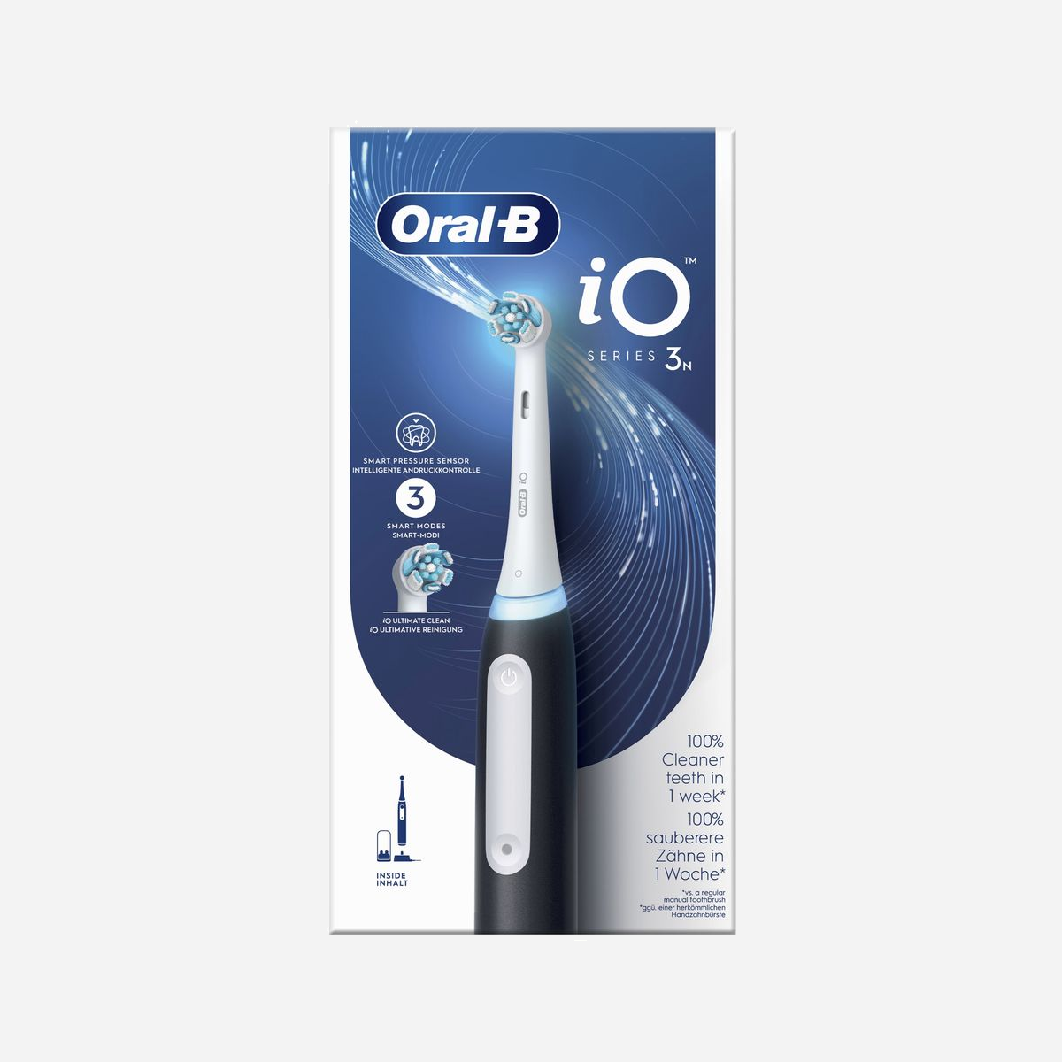 Oral-B iO Brosse à Dents Électrique Vibrante Noire - Adulte - 3 Modes (Quotidien, Sensible, Blanchiment) - Batterie Intégrée - 1 Poignée + 1 Brosse - Oral-B iO 8006540730744. Utilité: Adulte, Type de brosse à dents: Brosse à dents vibrante, Modes de brossage de dents: Soin quotidien, Sensible, Blanchiment. Source d'alimentation: Batterie, Type de batterie: Batterie intégré. Nombre de poignées fournis: 1 pièce(s), Nombre de têtes de brossage incluses: 1 pièce(s)