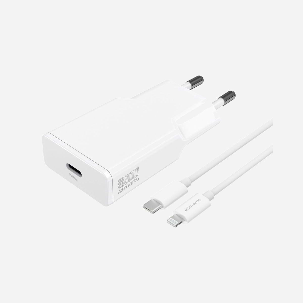 4smarts 540020 Chargeur Secteur USB-C 20W GaN Power Delivery 3.0/Quick Charge 3.0, câble USB-C vers Lightning 1.5m, Blanc - 4smarts 540020. Type de chargeur: Intérieure, Type de source d'alimentation: Secteur, Compatibilité de chargeur: Smartphone, Tablette. Tension d'entrée: 100 - 240 V. Quantité de ports USB de type C: 1, Charge rapide, Dispositifs de protection électrique: Surcharge, Surchauffe, Court-circuit. Longueur de câble: 1,5 m, Couleur du produit: Blanc