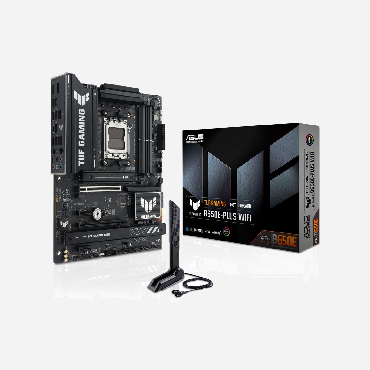 ASUS TUF GAMING B650E-PLUS WIFI, Socket AM5, AMD B650, DDR5, 256Go max, M.2/SATA III, RAID 0/1/5/10, Wi-Fi 6E, 2.5GbE, ATX - ASUS TUF GAMING B650E-PLUS WIFI. Fabricant de processeur: AMD, Socket de processeur (réceptable de processeur): Emplacement AM5, Processeurs compatibles: AMD Ryzen 7000 Series, AMD Ryzen 8000 Series, AMD Ryzen 9000 Series. Types de mémoire pris en charge: DDR5-SDRAM, Mémoire interne maximale: 256 Go, Type de support (slot): DIMM. Interfaces de lecteur de stockage prises en charge: M.2, SATA III, Types de lecteurs de stockage pris en charge: HDD & SSD, Niveaux RAID: 0, 1, 5, 10. Type d'interface Ethernet: 2.5 Gigabit Ethernet, Norme Wi-Fi: Wi-Fi 6E (802.11ax), Standards wifi: Wi-Fi 6E (802.11ax). composant pour: PC, Elément de forme de carte mère: ATX, famille de composant de produits: AMD