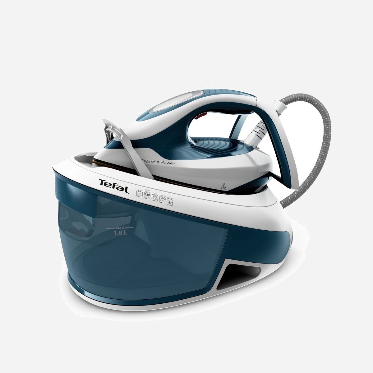 Centrale Vapeur Tefal Express Power SV8111E0 : 6.2 bar, Débit vapeur 120g/min, Jet vapeur 430g/min, Réservoir 1.8L, Semelle Durilium AirGlide Autoclean - Tefal Express Power SV8111. Performances de jet de vapeur: 430 g/min, Matériau/revêtement de la semelle: Durilium AirGlide Autoclean soleplate, Pression de vapeur max.: 6,2 bar. Largeur: 210 mm, Profondeur: 360 mm, Hauteur: 260 mm. Produits par couche de palette: 8 pièce(s), Quantité: 1 pièce(s), Couches par palette: 3 pièce(s). Pays d'origine: France. Largeur du colis: 285 mm, Profondeur du colis: 400 mm, Hauteur du colis: 310 mm