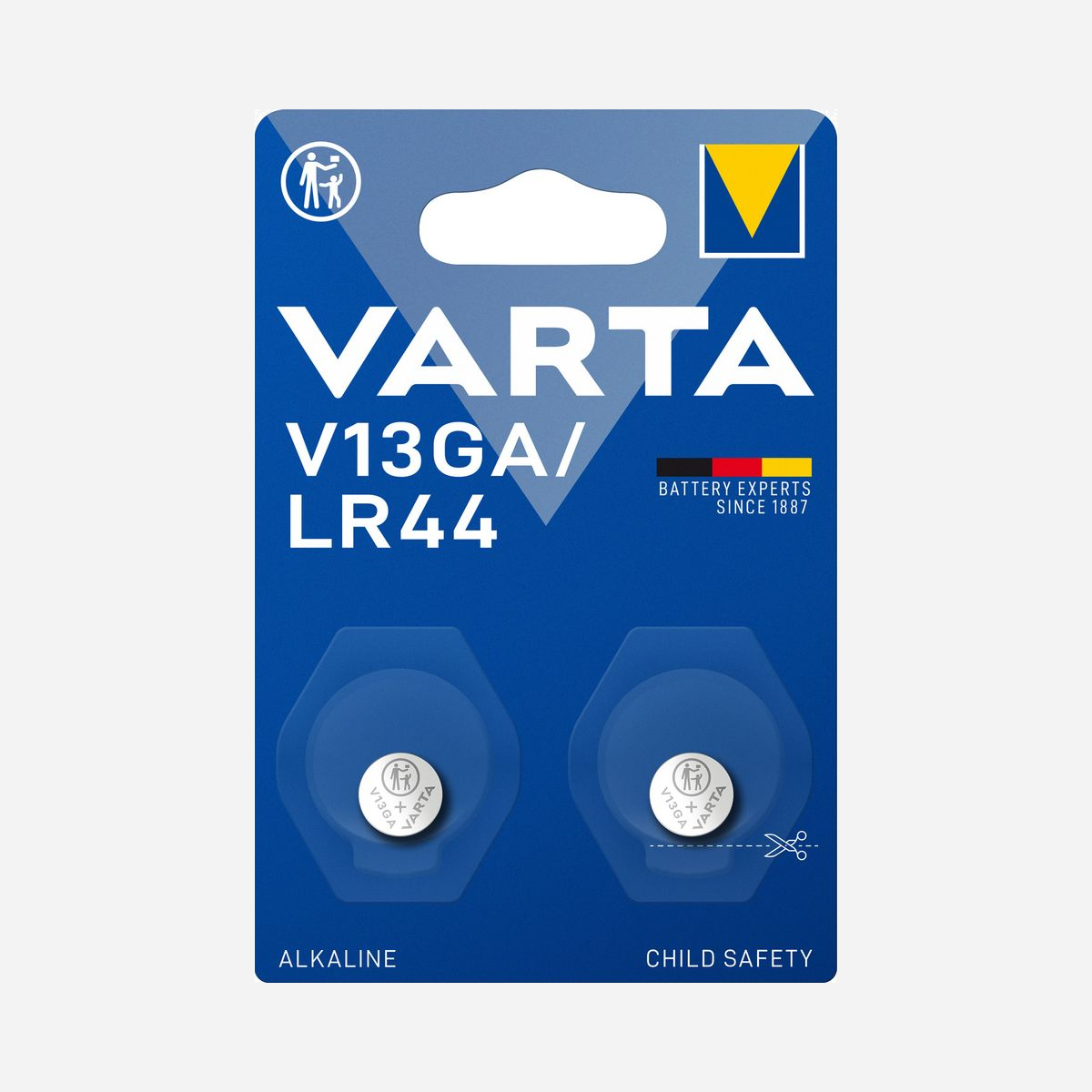 Varta 04276 - Lot de 2 Piles Bouton Alcalines LR44 1.5V 155mAh - Dimensions 11.6mm x 5.4mm - Type V13GA - Usage Unique - Varta 04276. Type de batterie: Batterie à usage unique, Taille(s) de la batterie: LR44, Technologie batterie: Alcaline. Hauteur: 5,4 mm, Diamètre: 1,16 cm, Poids: 2,02 g. Largeur du colis: 80 mm, Profondeur du colis: 7 mm, Hauteur du colis: 120 mm. Facteur de forme de la batterie: Pile bouton, Type: V13GA