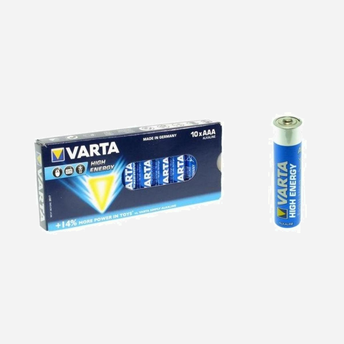 Varta Alkaline V4903 - Pile AAA Alcaline 1.5V - Batterie à usage unique - Facteur de forme cylindrique - Lot de 10 - Varta Alkaline, 1.5 V, AAA. Type de batterie: Batterie à usage unique, Taille(s) de la batterie: AAA, Technologie batterie: Alcaline. Facteur de forme de la batterie: Cylindrique
