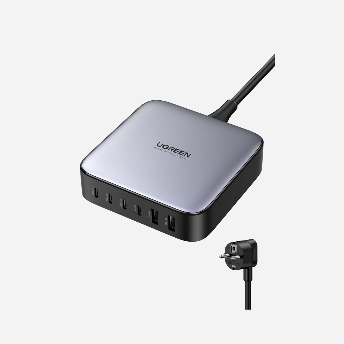 Ugreen Nexode 40914 Chargeur Secteur Universel 200W GaN, Noir/Gris, Sortie Max 21V/5A, Multi-Tension 100-240V, 3 Ports (1x100W, 1x65W, 1x22.5W), Câble 2m - Ugreen Nexode. Type de chargeur: Intérieure, Type de source d'alimentation: Secteur, Compatibilité de chargeur: Universel. Tension d'entrée: 100 - 240 V, Tension de sortie (max): 21 V, Courant de sortie de l'adaptateur secteur: 5 A. Charge rapide. Longueur de câble: 2 m, Couleur du produit: Noir, Gris