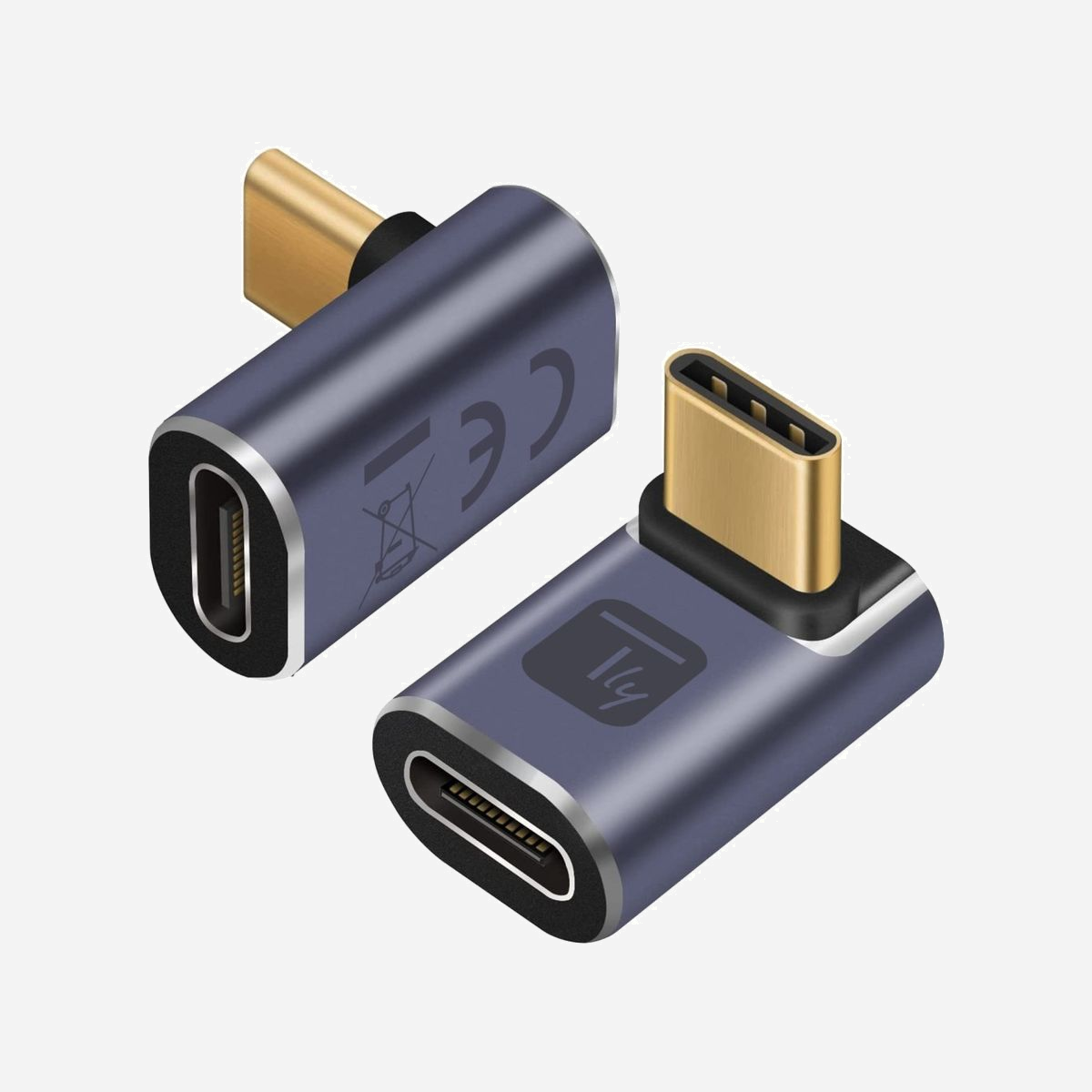 Techly IADAP-USB4C-40G : Adaptateur USB-C 4.0 mâle (coudé) vers USB-C 4.0 femelle (droit), contacts plaqués or, 40 Gbit/s, 7680x4320 60Hz, gris. - Techly IADAP USB4C-40G. Connecteur 1: USB-C 4.0, Connecteur 2: USB-C 4.0, Contacts du connecteur de placage: Or. Couleur du produit: Gris