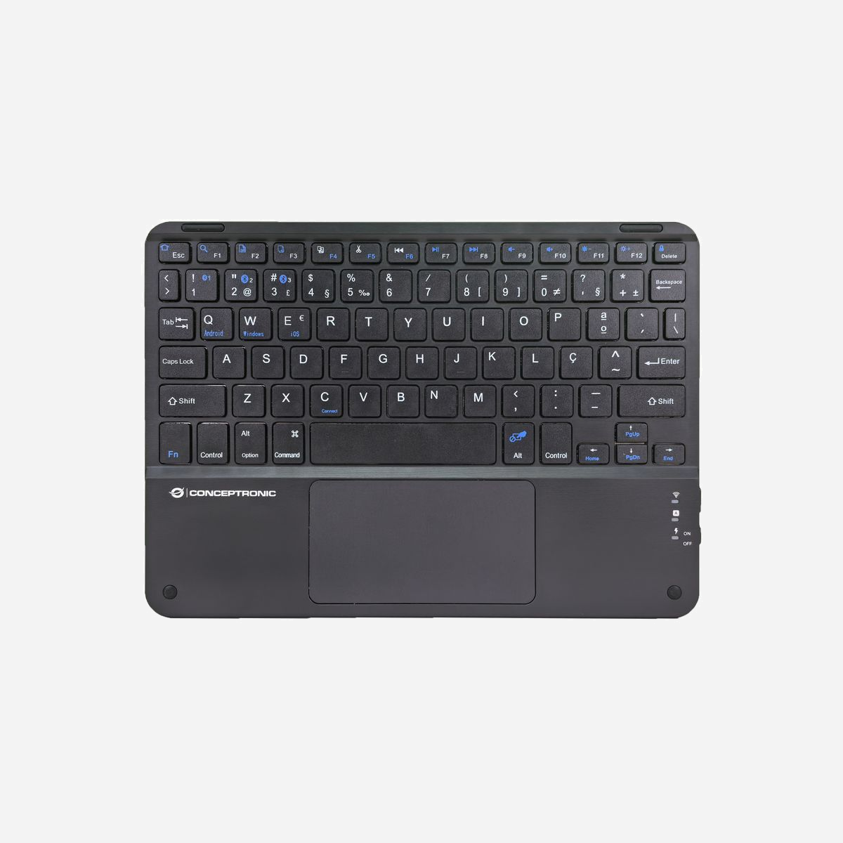 Conceptronic TOBIN01BPT Clavier Bluetooth QWERTY Portugais Noir, Sans Fil, Pavé Tactile, Compatible Windows/macOS/iOS/iPadOS, 245x175x6mm, 205g - Conceptronic TOBIN01BPT. Facteur de forme du clavier: Sans clé (80 - 87%). Style de clavier: Droit. Technologie de connectivité: Sans fil, Interface de l'appareil: Bluetooth, Disposition des touches du clavier: QWERTY, Utilisation recommandée: Universel. Couleur du produit: Noir