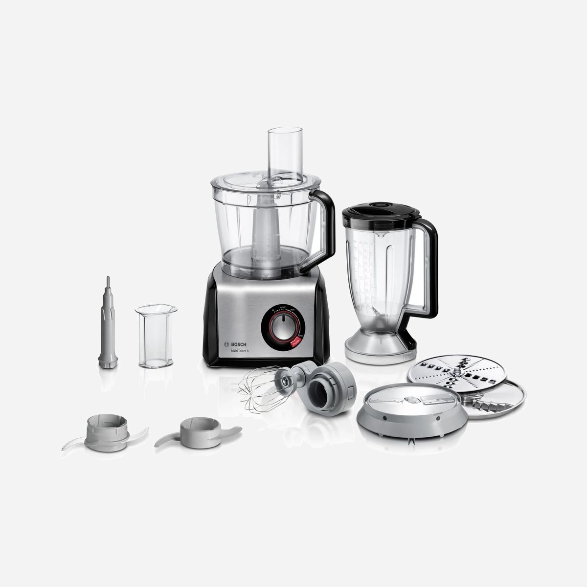Bosch Robot de Cuisine Multifonction MC812M814 1250W Bol 3.9L Noir/Inox/Transparent Commande Rotative avec Fonction Impulsion et 45 Programmes Automatiques - Bosch MC812M814. Capacité du bol: 3,9 L, Couleur du produit: Noir, Acier inoxydable, Transparent, Type de commande: Rotatif. Matériel du bol: Plastique. Puissance: 1250 W. Largeur: 250 mm, Profondeur: 300 mm, Hauteur: 430 mm. Largeur du colis: 400 mm, Profondeur du colis: 400 mm, Hauteur du colis: 390 mm