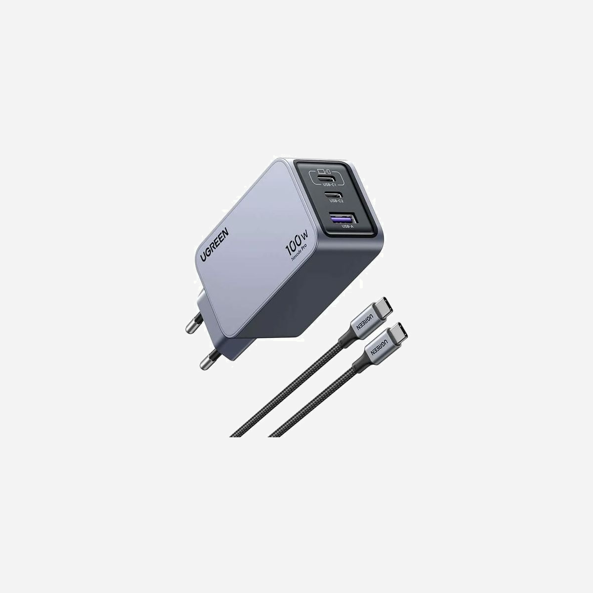Ugreen Nexode Pro Chargeur Secteur 3 Ports GaN PD avec USB-C - 2x USB-C & 1x USB-A 3.2 Gen 1 - Protection Surtension/Surintensité - Noir/Gris - Ugreen Nexode Pro EU 3-Port GaN PD Fast Charger With USB-C Cable. Type de chargeur: Intérieure, Type de source d'alimentation: Secteur, Compatibilité de chargeur: Universel, Quantité de ports USB de type C: 2, Charge rapide, Dispositifs de protection électrique: Sur-courant, Surtension. Couleur du produit: Noir, Gris