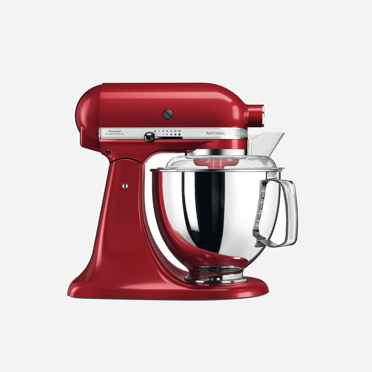 KitchenAid Artisan 5KSM175PS Robot Mixer 300W Rouge Empire Red - Bol 4.8L Inox, 10 Vitesses, Mouvement Planétaire, Corps Zinc - Fabriqué aux USA - <b>LE PLAISIR DE LA FONCTIONNALITÉ</b><br>Avec son design lisse et arrondi doté d'une tête inclinable, disponible dans de nombreuses couleurs différentes, vous serez certain(e) de trouver le robot qu'il vous faut.<br><br><b>TOURNOYEZ COMME UNE ÉTOILE</b><br>Ajouter des ingrédients à votre préparation n’aura jamais été aussi facile, grâce à l’action de mélange à mouvement planétaire de notre robot pâtissier. Quand qualité optimale et effort minimal marchent de concert.<br><br><b>CONÇU POUR DURER</b><br>Nos robots pâtissiers sont conçus avec les matériaux les plus robustes et sont capables de relever tous les défis culinaires que vous leur proposez. Avec quelle recette choisirez-vous de défier votre robot pâtissier ?<br><br><b>S’ADAPTE À TOUS VOS BESOINS</b><br>Choisissez parmi un large éventail d’accessoires. Il vous suffit ensuite de les fixer, et c’est parti ! Vous n’avez plus qu’à créer tous les plats dont vous aviez toujours rêvé.