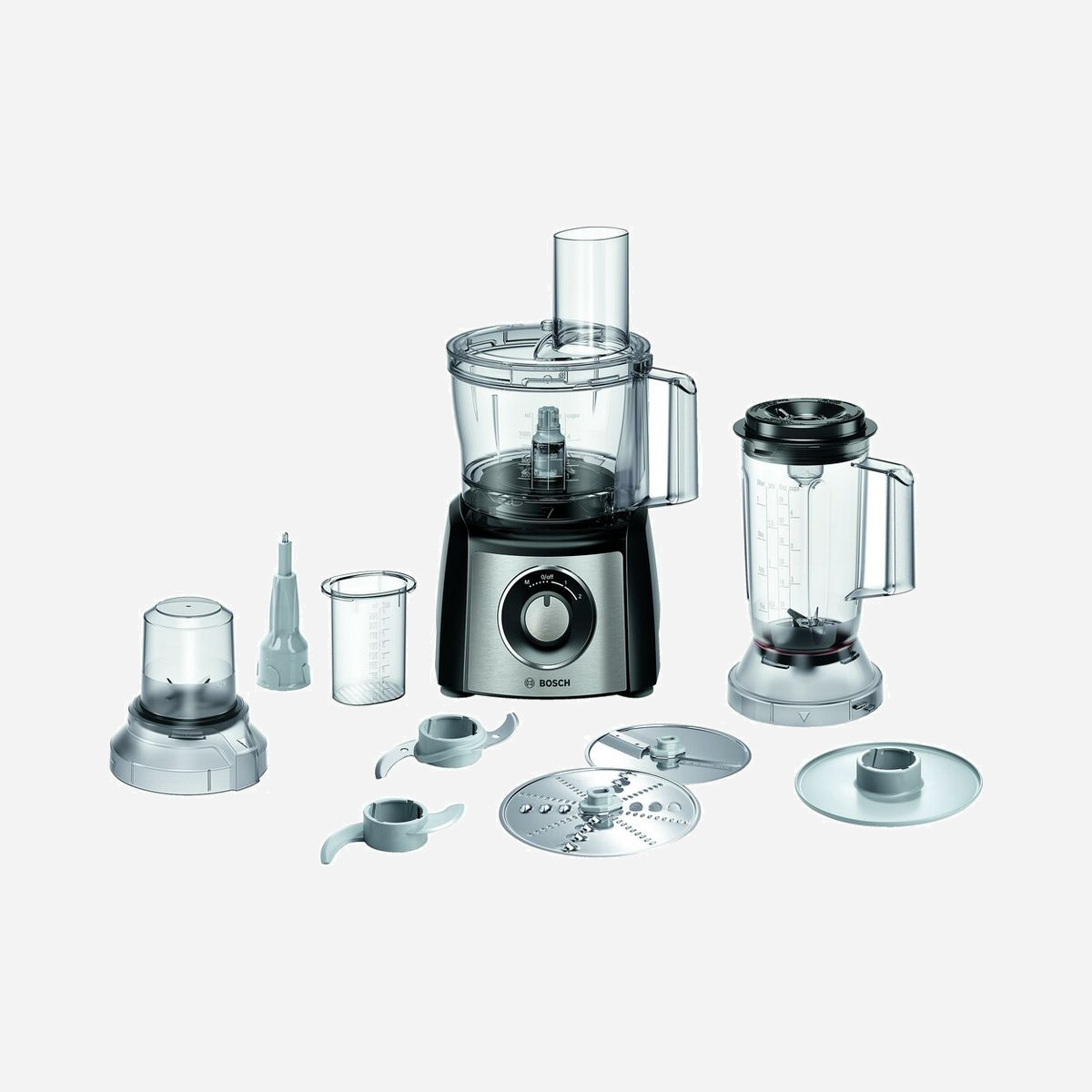 Bosch MCM3PM386 Robot de Cuisine 900W Bol 2.3L Noir/Transparent : 2 vitesses, Pulse, Lames Acier Inox, 220-240V, Dimensions 220x260x375mm - Bosch MCM3PM386. Capacité du bol: 2,3 L, Couleur du produit: Noir, Transparent, Type de commande: Rotatif. Matériel du bol: Plastique, Matériau des lames: Acier inoxydable. Puissance: 900 W, Tension d'entrée AC: 220 - 240 V, Fréquence d'entrée AC: 50 - 60 Hz. Largeur: 220 mm, Profondeur: 260 mm, Hauteur: 375 mm. Largeur du colis: 263 mm, Hauteur du colis: 369 mm, Poids du paquet: 4,4 kg