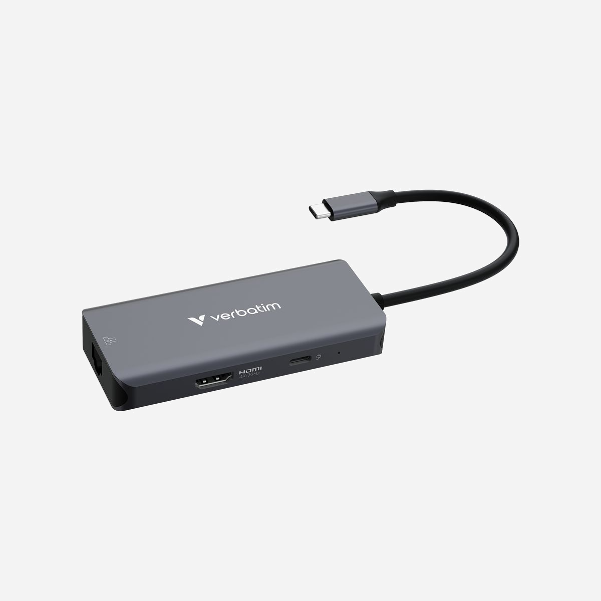 Verbatim Hub USB-C 3.2 Gen 1 (3.1 Gen 1) vers HDMI, RJ-45, USB-A/C 3.2 Gen 1, 5 Gbps, 4K Ultra HD, Gigabit Ethernet, compatible Windows/macOS/Android - Verbatim 32157. Interface de l'hôte: USB 3.2 Gen 1 (3.1 Gen 1) Type-C, Interfaces Hub: HDMI, RJ-45, USB 3.2 Gen 1 (3.1 Gen 1) Type-A, USB 3.2 Gen 1 (3.1 Gen 1) Type-C. Taux de transfert de données: 5000 Mbit/s, Résolutions graphiques prises en charge: 3840 x 2160, Résolution maximum (HDMI): 3840 x 2160 pixels. Type d'interface Ethernet: Gigabit Ethernet, LAN Ethernet : taux de transfert des données: 100,1000 Mbit/s. Type d'alimentation d'énergie: USB, Tension d'entrée: 5 - 20 V, Tension de sortie: 5 V. Prise en charge du système d'exploitation Windows: Windows 10, Windows 11, Windows 7, Windows 8, Prise en charge du système d'exploitation Mac: Mac OS X 10.10 Yosemite, Mac OS X 10.11 El Capitan, Mac OS X 10.12 Sierra, Mac OS X 10.13 High..., Prise en charge d'autres systèmes d'exploitation: Android