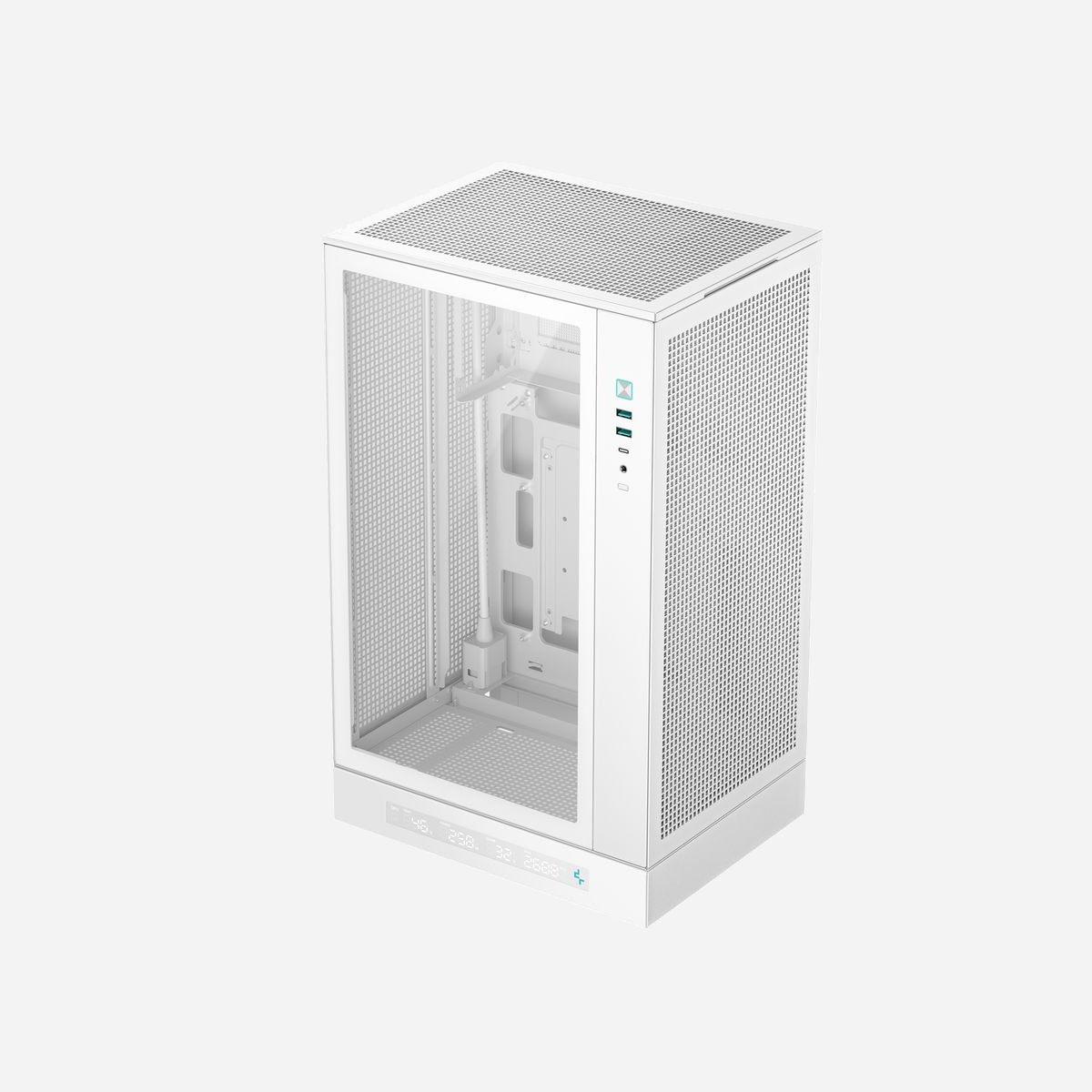 DeepCool CH270 Digital WH Mini Tower Blanc - Boîtier PC Micro ATX/Mini-ITX, 1x 3.5", 1x 2.5", USB 3.2 Gen 1/Gen 2, Ventilation 120/240/360mm - DeepCool CH270 Digital WH. Format: Mini Tower, Type: PC, Couleur du produit: Blanc. Facteurs de forme d'alimentation pris en charge: ATX. Pris en charge des diamètres des ventilateurs latérals: 120,240 mm, Pris en charge des diamètres des ventilateurs supérieurs: 120 mm, Pris en charge des diamètres des ventilateurs inférieurs: 120 mm. Tailles de disques durs supportées: 2.5,3.5". Largeur: 225 mm, Profondeur: 296 mm, Hauteur: 486 mm