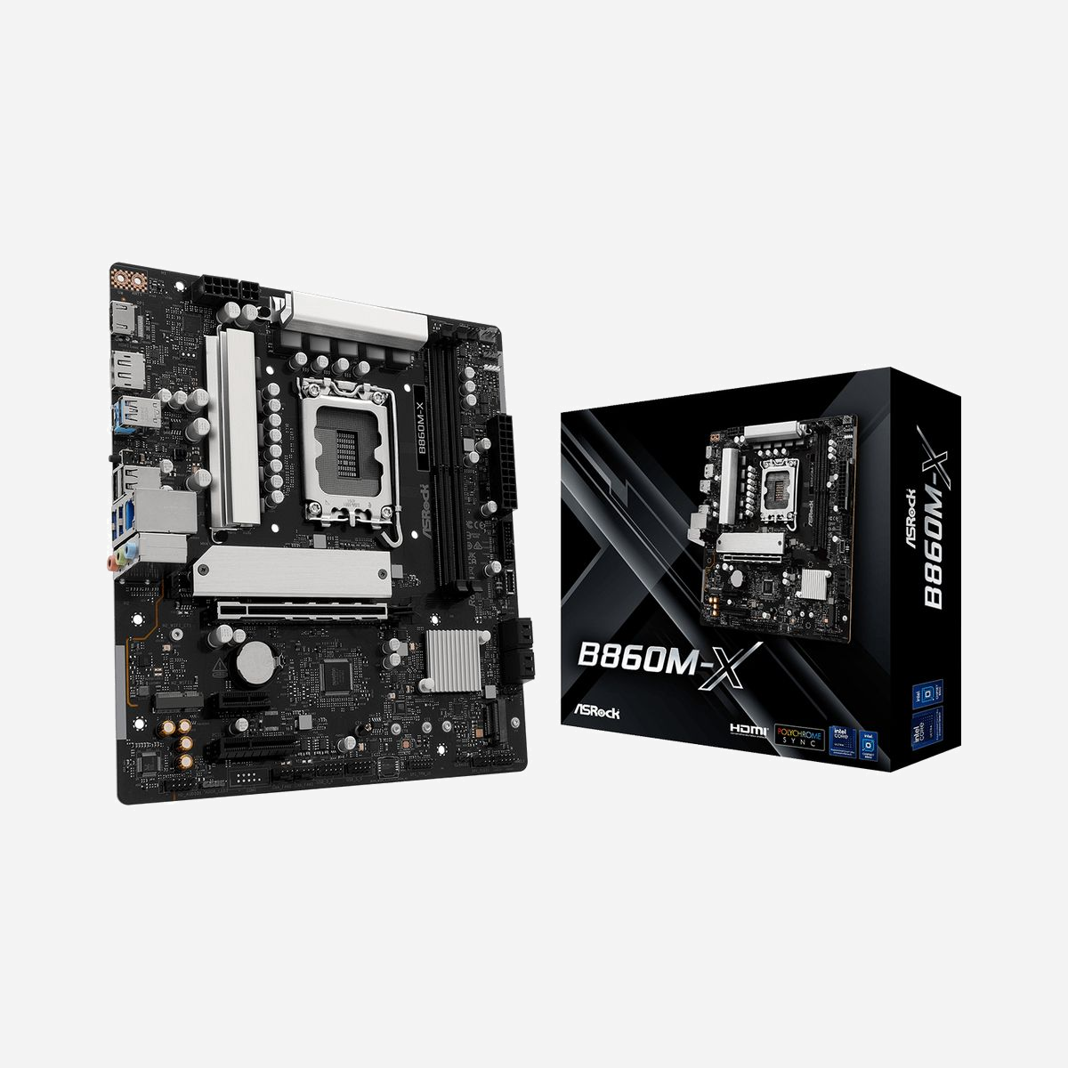 Asrock B860M-X : Carte mère micro ATX Intel B860, Socket LGA 1851, DDR5 jusqu'à 128Go, M.2, 2.5GbE, PCIe 4.0, compatible Intel Core Ultra (Series 2) - Asrock B860M-X. Fabricant de processeur: Intel, Socket de processeur (réceptable de processeur): LGA 1851 (Socket V1), Processeurs compatibles: Intel Core Ultra (Series 2). Types de mémoire pris en charge: DDR5-SDRAM, Mémoire interne maximale: 128 Go, Type de support (slot): DIMM. Interfaces de lecteur de stockage prises en charge: M.2, SATA III, Types de lecteurs de stockage pris en charge: HDD & SSD, Niveaux RAID: 0, 1, 5, 10. Type d'interface Ethernet: 2.5 Gigabit Ethernet, Contrôleur de réseau local (LAN): Dragon RTL8125BG. composant pour: PC, Elément de forme de carte mère: micro ATX, famille de composant de produits: Intel