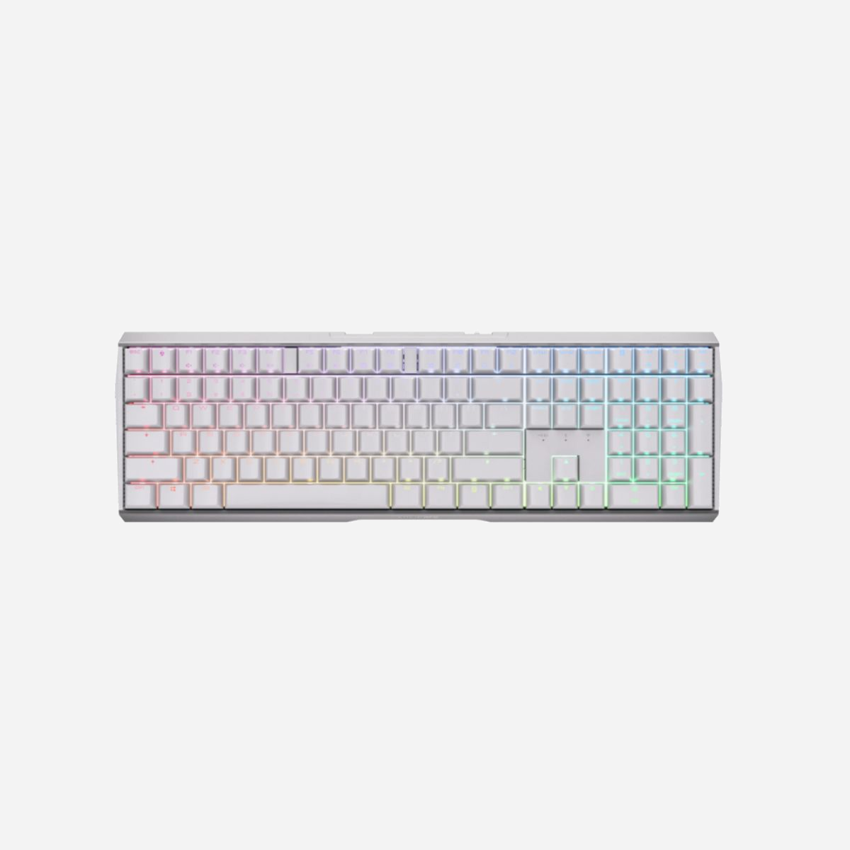 CHERRY MX 3.0S Wireless - Clavier Gaming - QWERTZ Allemand - Cherry MX2A Red - RF sans fil + Bluetooth 5.2 - Rétroéclairage LED RGB - PBT Doubleshot - CHERRY MX 3.0S Wireless. Facteur de forme du clavier: Taille réelle (100 %). Style de clavier: Droit. Technologie de connectivité: Sans fil, Interface de l'appareil: RF sans fil + Bluetooth, Interrupteur à clé de clavier: Clavier mécanique, Disposition des touches du clavier: QWERTZ, Nombre de touches du clavier: 110. Type de rétro: LED RGB. Utilisation recommandée: Gaming. Couleur du produit: Blanc
