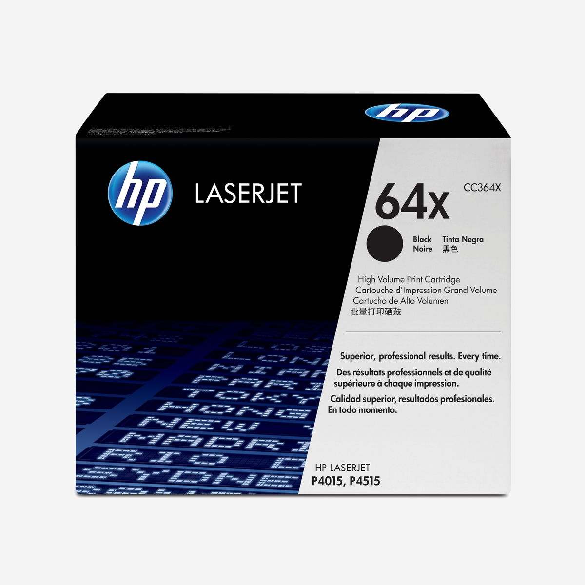 Cartouche Toner HP 64X CC364X LaserJet Noir Original Haut Rendement (XL) 24000 Pages pour HP LaserJet P4014/P4015/P4515 - Idéal pour utilisateurs et acheteurs de consommables dans des environnements gérés des grandes aux petites entreprises.<br>Les cartouches d'encre HP LaserJet 64X produit des résultats remarquables et constants page après page. Effectuez vos impressions bureautiques sans souci grâce aux cartouches HP d'origine et au toner amélioré. En outre, vous pouvez compter sur l'engagement de HP vis-à-vis de l'environnement.