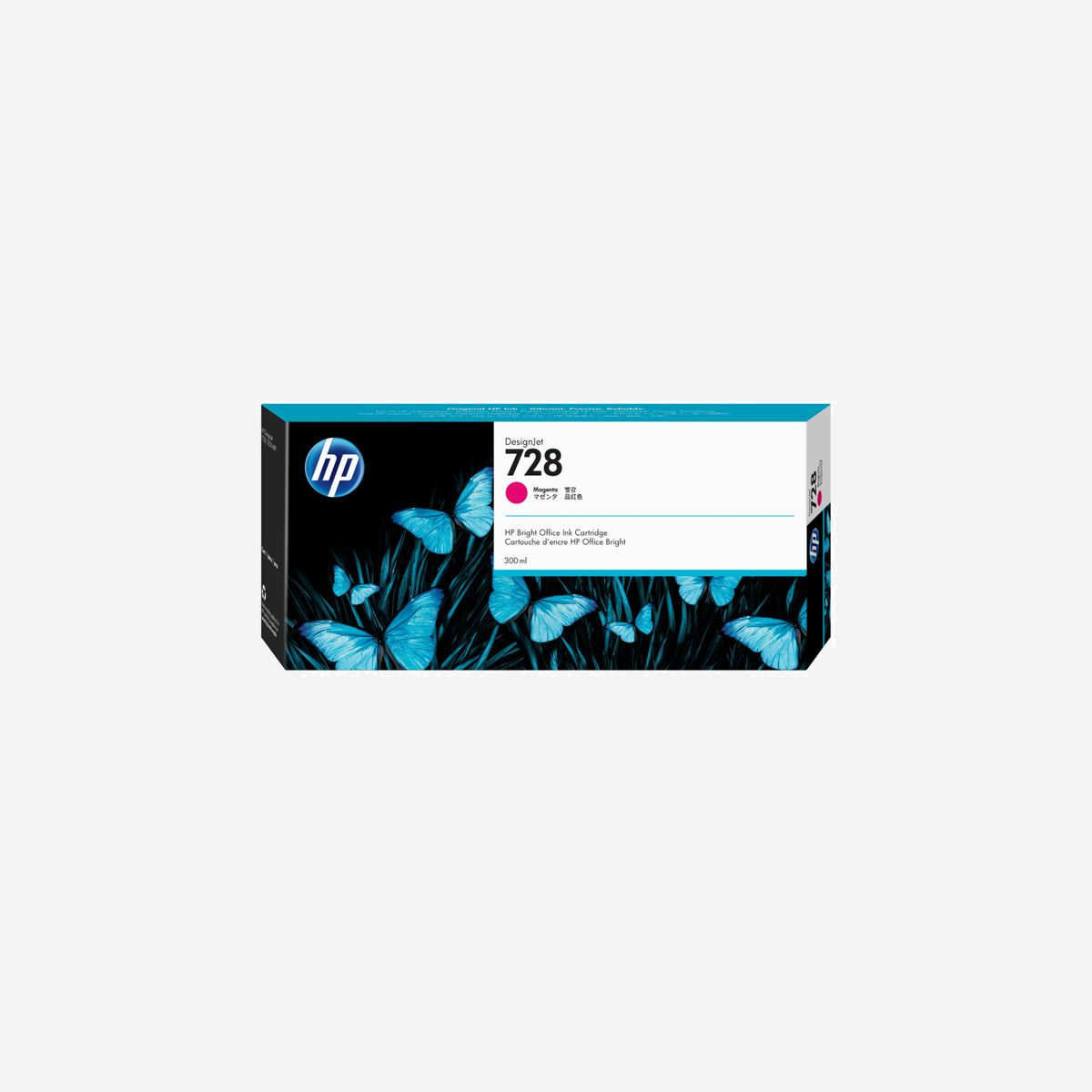 HP F9K16A Cartouche d'encre DesignJet 728 Magenta 300ml Jet d'encre pour DesignJet T730/T830 - Dimensions 283x41x118mm - Température d'opération 5-40°C - Idéal pour les groupes de professionnels de conception et les équipes d'ingénierie produisant des applications de CAO et d'usage général.<br>Obtenez facilement des résultats nets et précis. Conçues avec votre imprimante/imprimante multifonction HP DesignJet pour former un système d'impression optimisé, les encres conçues par HP vous aident à réduire les temps d'arrêt et à améliorer la productivité. Choisissez parmi les tailles de cartouche de 40 ml à 300 ml en fonction de vos besoins.