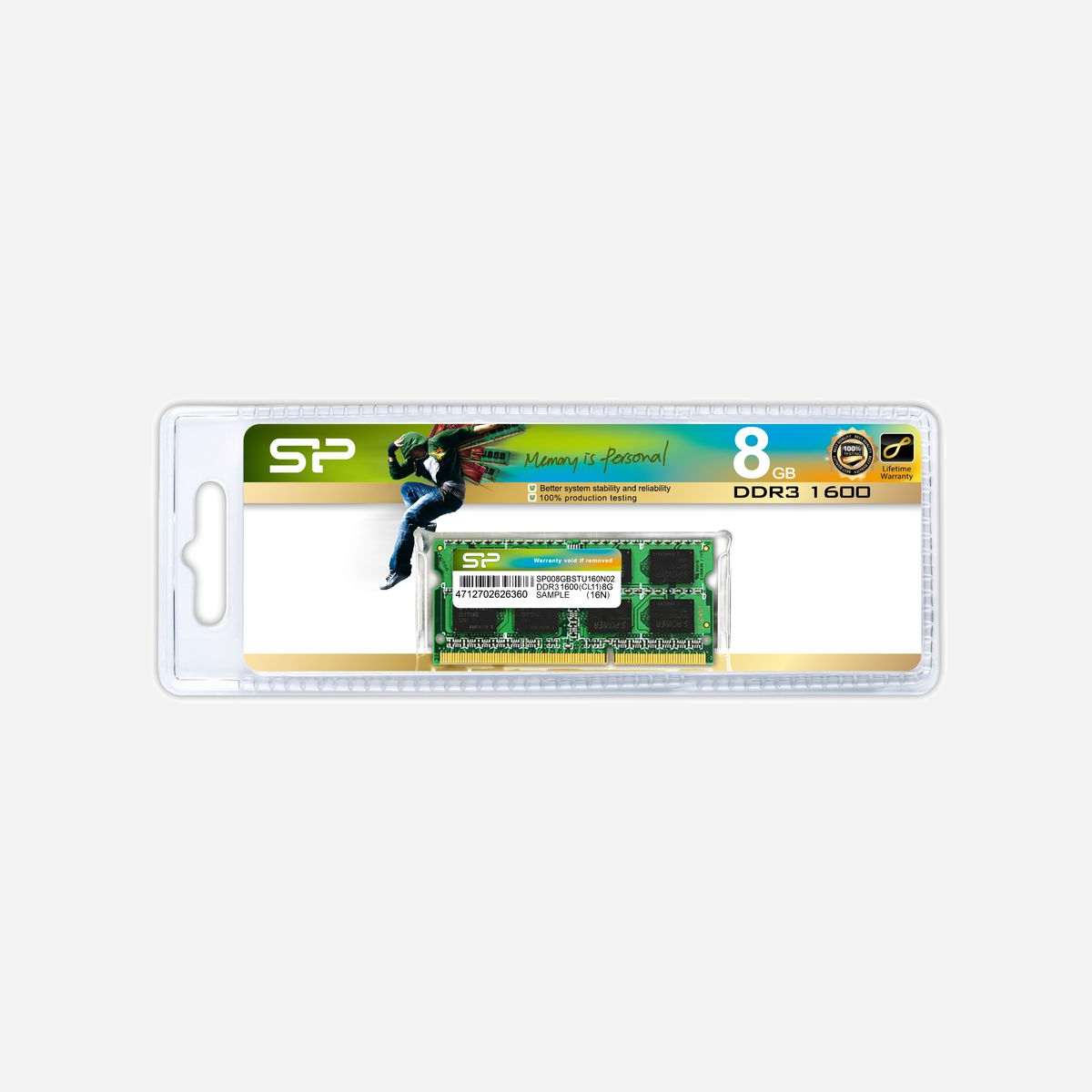 Silicon Power 8GB DDR3 1600MHz SO-DIMM 204-pin CL11 1.5V - Module mémoire 8 Go (1x8Go) pour ordinateur portable - Silicon Power 8GB DDR3 1600 MHz. composant pour: Ordinateur portable, Mémoire interne: 8 Go, Disposition de la mémoire (modules x dimensions): 1 x 8 Go, Type de mémoire interne: DDR3, Fréquence de la mémoire: 1600 MHz, Support de mémoire: 204-pin SO-DIMM, Latence CAS: 11